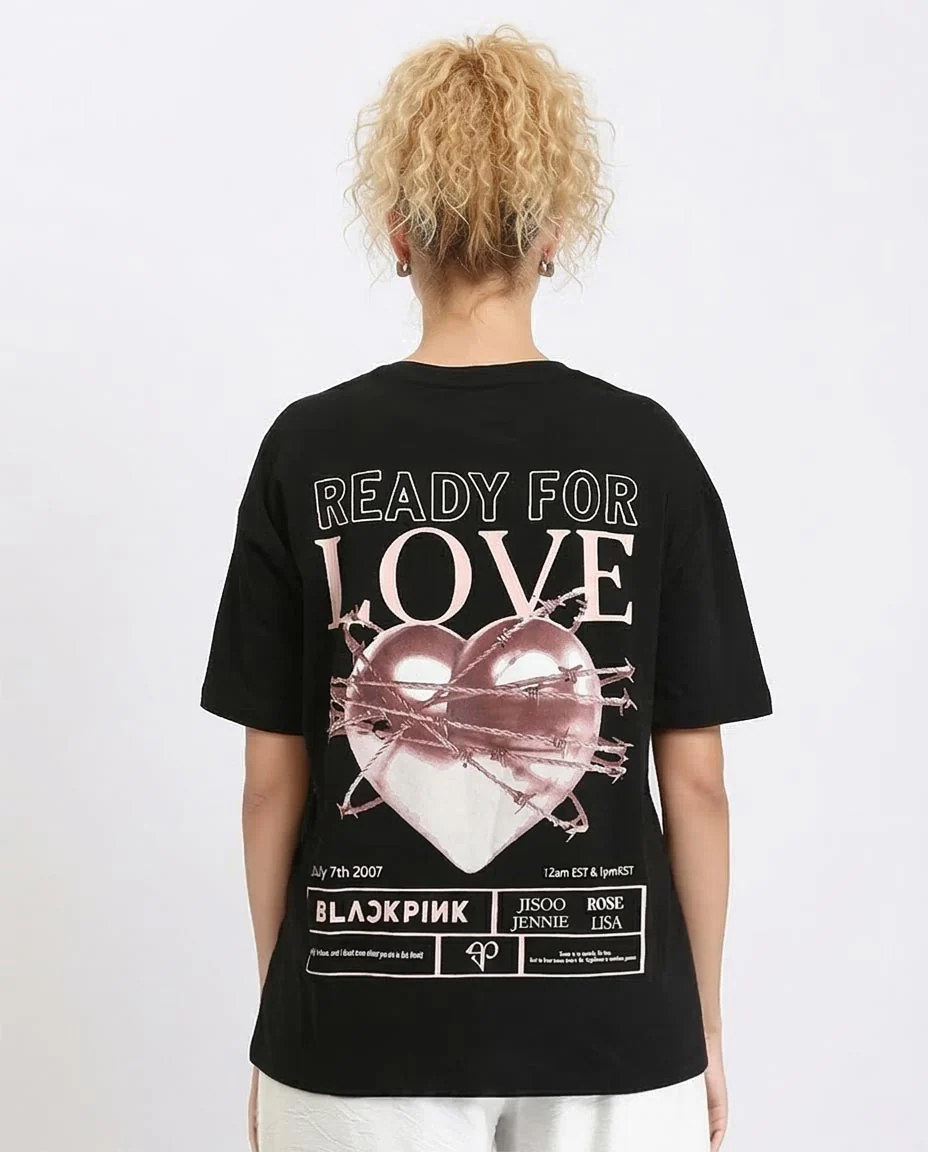 Ravin x BLACKPINK "Ready For Love" Oversized Graphic T-Shirt – Black - O204297 - Image 2