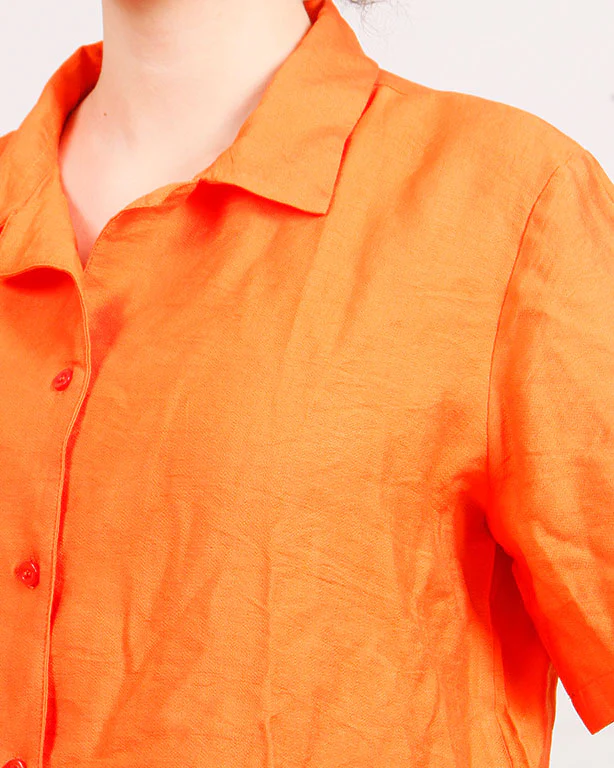 Ravin Women’s Cropped Linen-Look Short Sleeve Shirt - Neon Orange - O204336 - Image 4