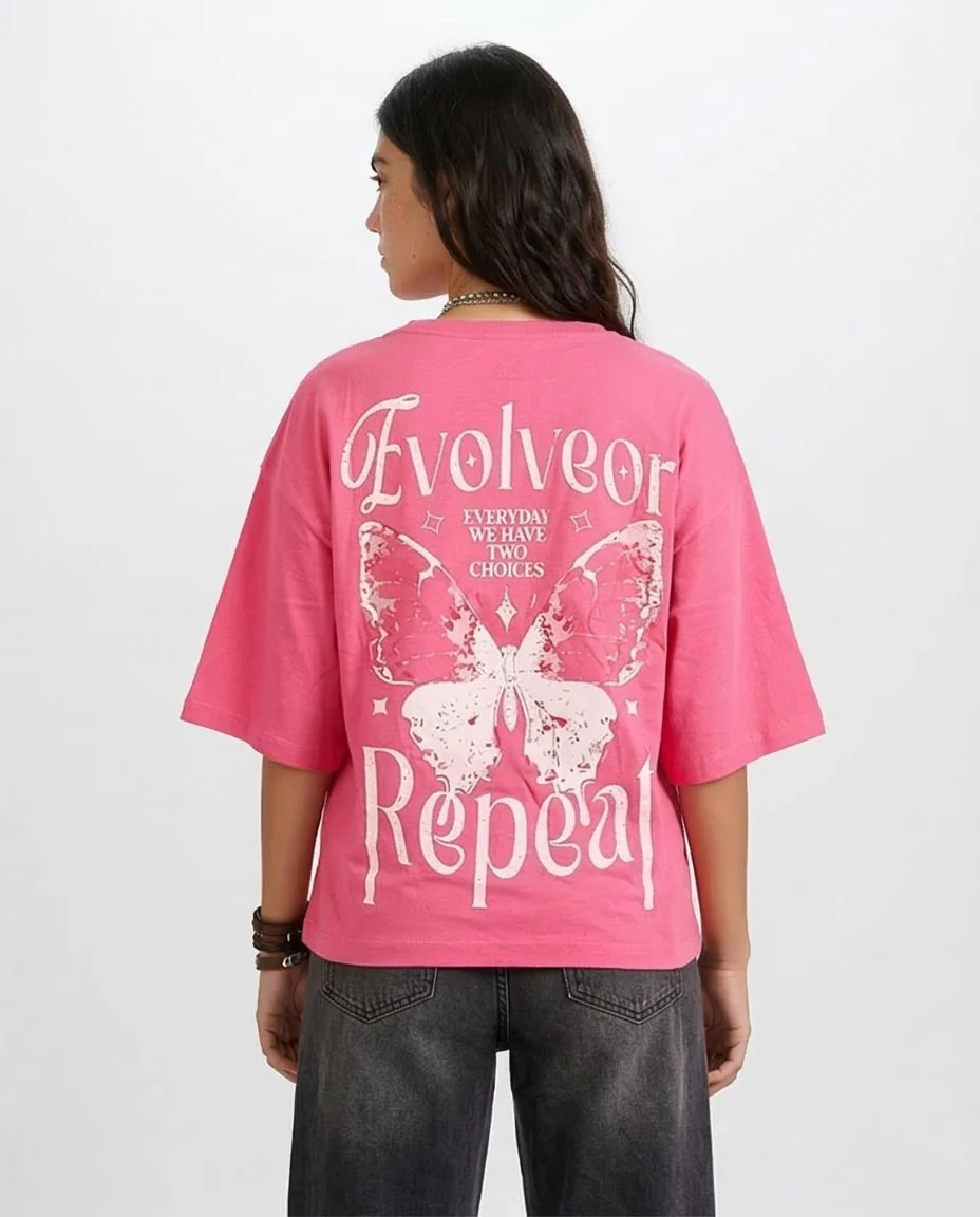 RAVIN Men’s Oversized "Evolve or Repeat" Graphic T-Shirt - Pink - R204531 - Image 2