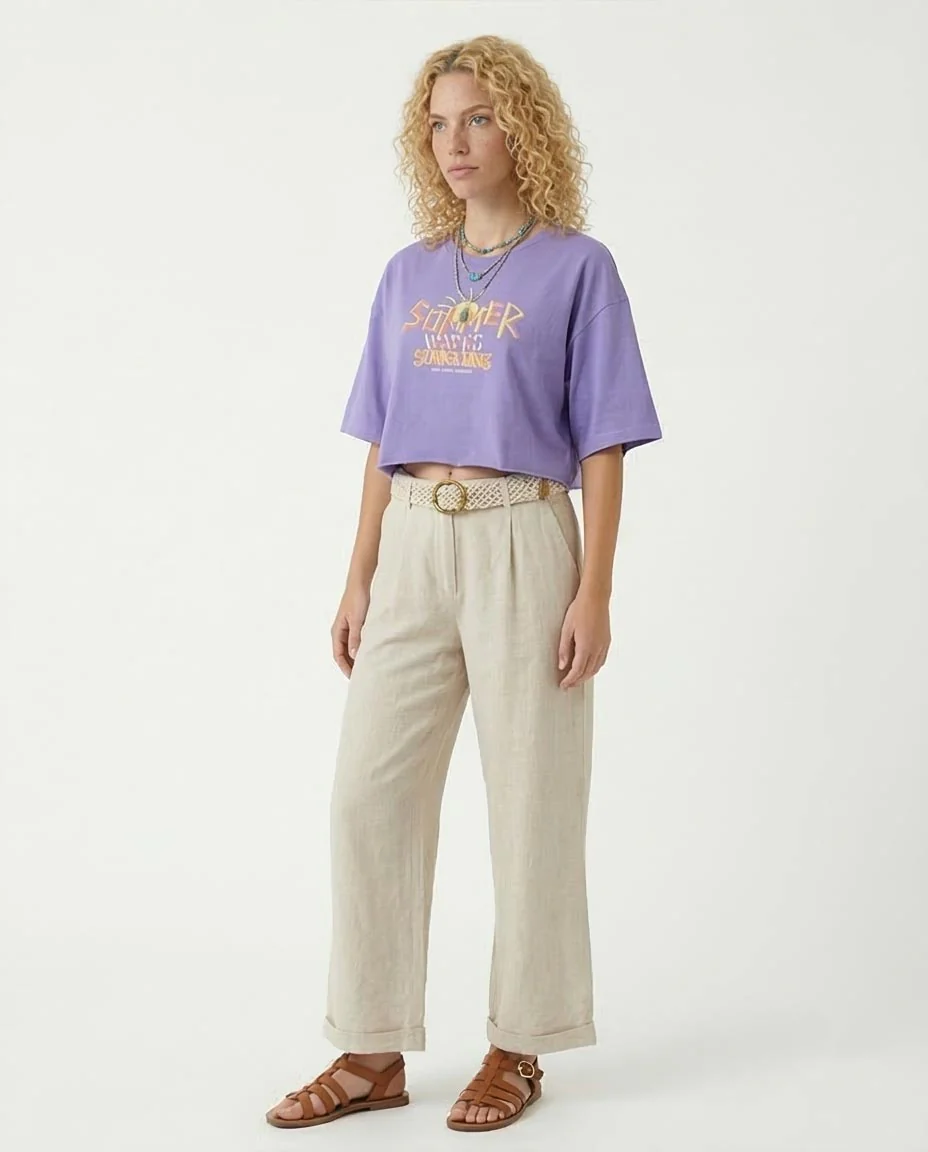 Ravin Women’s Summer Sunshine Cropped Graphic T-Shirt - Purple - R204536 - Image 5