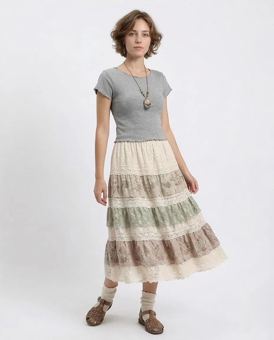 Ravin Women's Metallic Lettuce-Edge Ribbed Tee – Heather Grey - R204538 - Image 5