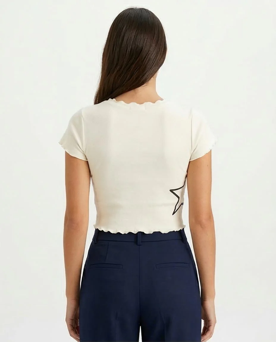 Ravin Women's Lettuce-Edge "Speed Way" Graphic Crop Top - White - R204606 - Image 2