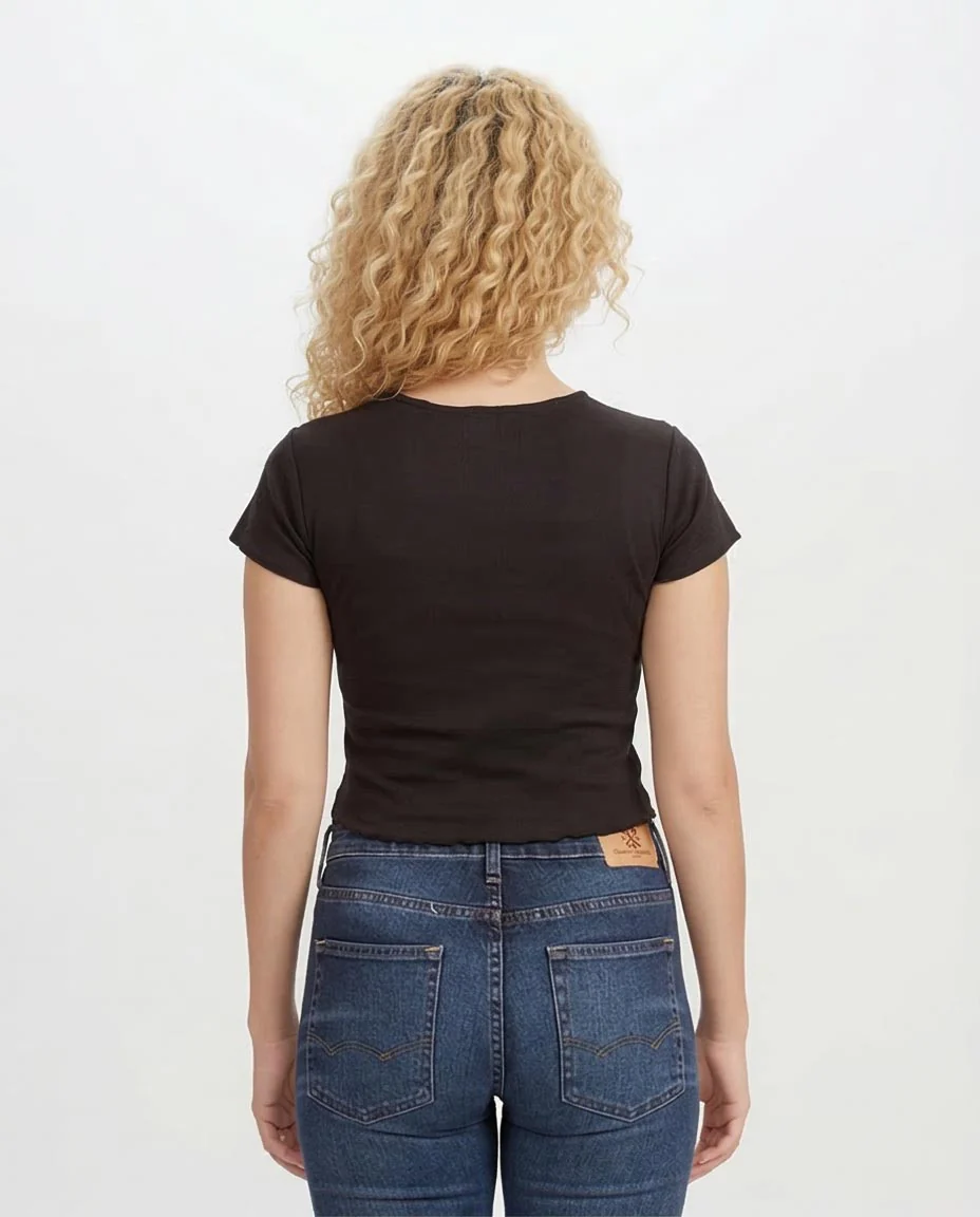 Ravin Women’s "Somos" Graphic Baby Tee – Slim Fit Cropped T-Shirt in Black -R204607 - Image 2