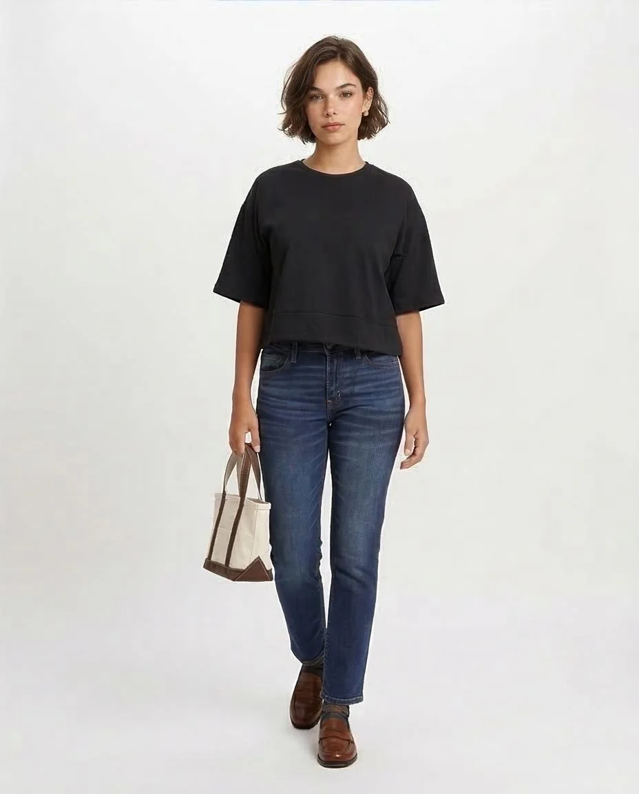 Ravin Women’s Boxy Cropped Tee with Seam Detail – Midnight Black - R204611 - Image 5