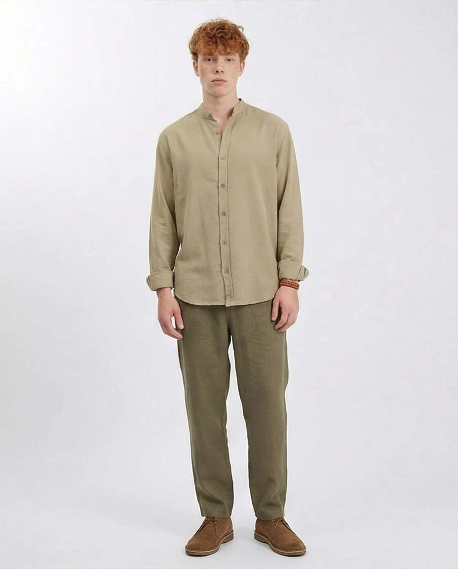 R204675 - Solid Long Sleeves Rayon Shirt - Yellowish Green - Image 3