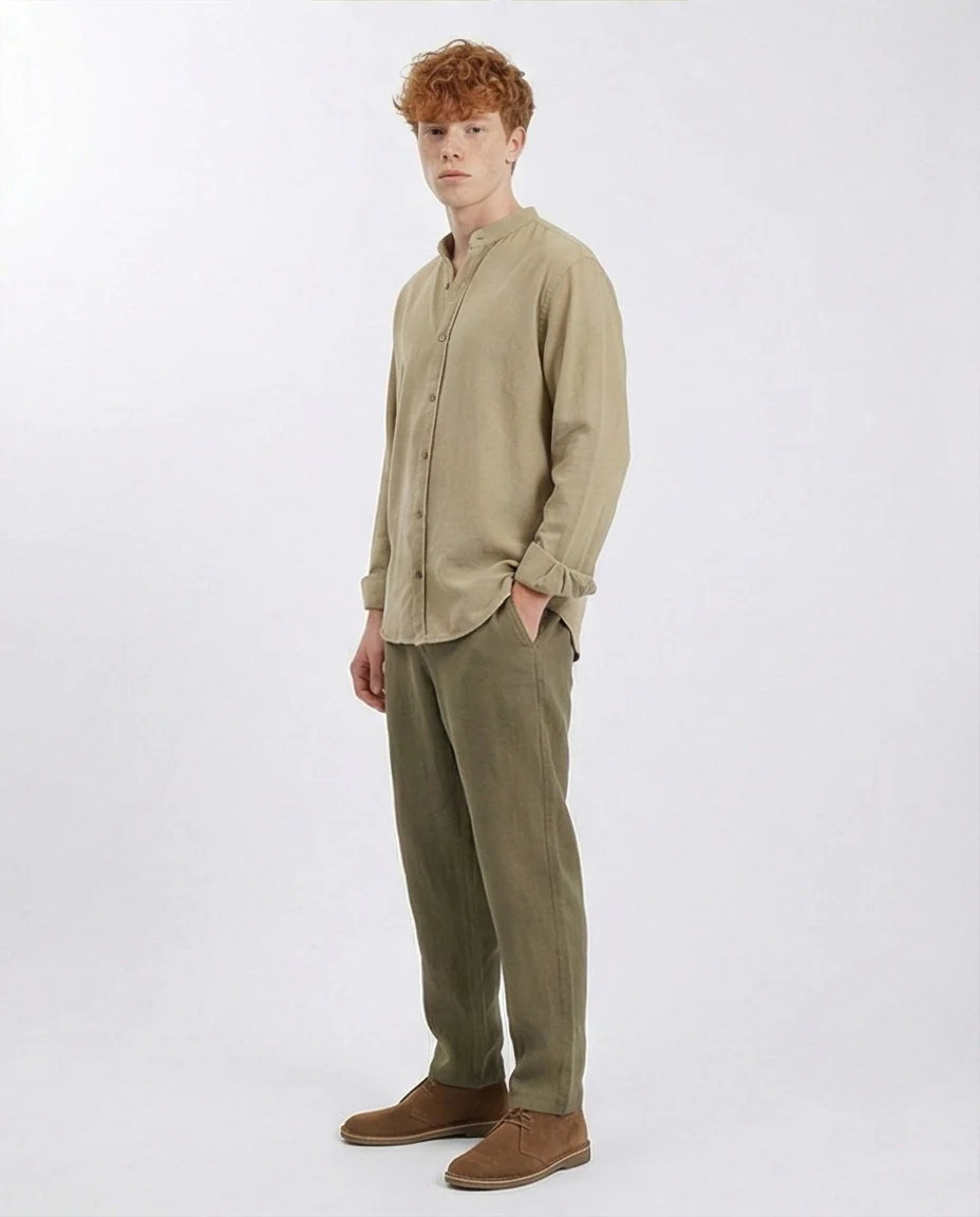 R204675 - Solid Long Sleeves Rayon Shirt - Yellowish Green - Image 4