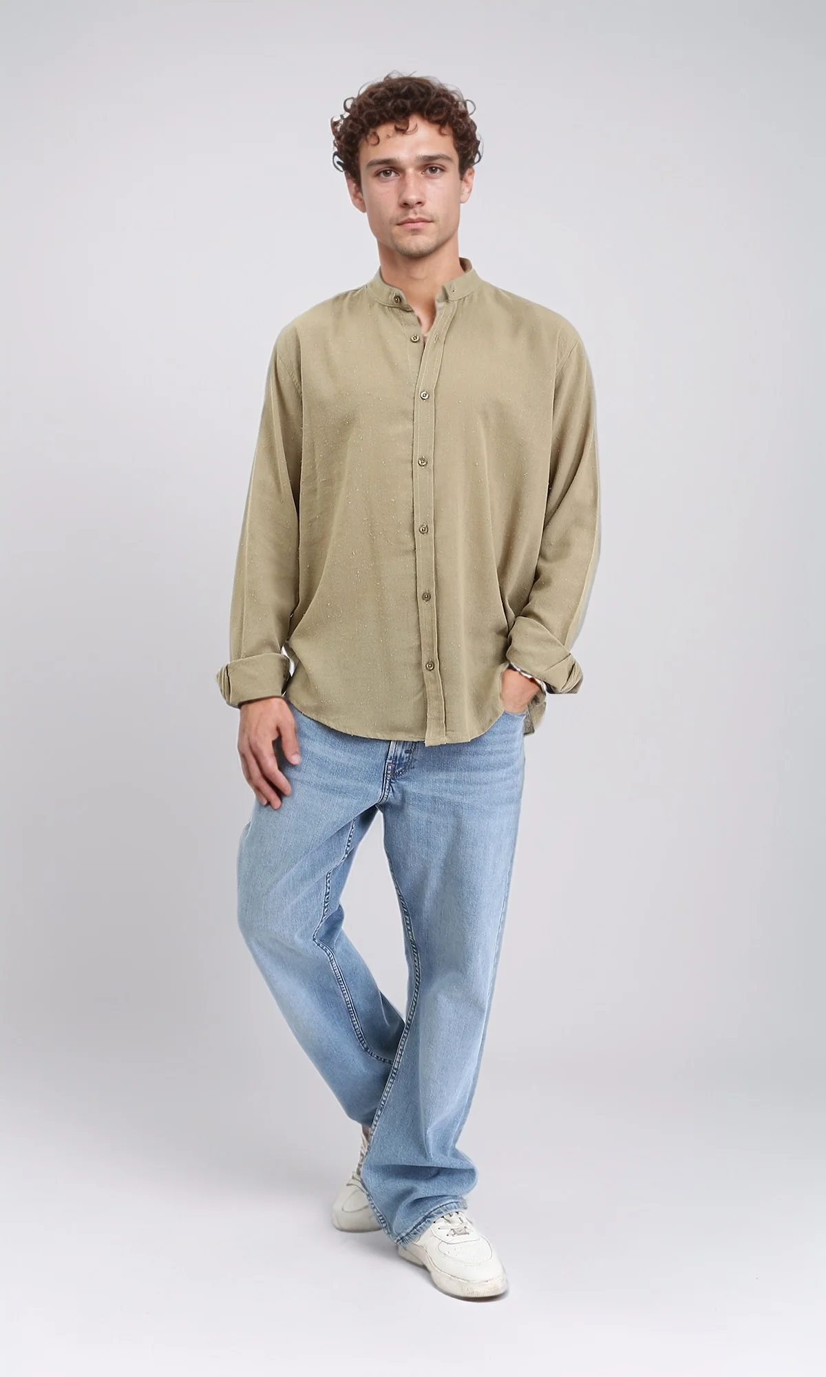 R204675 - Solid Long Sleeves Rayon Shirt - Yellowish Green - Image 5