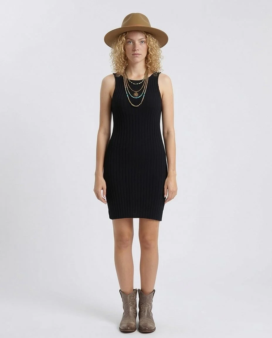 Feminine Ribbed Slip On Bodycon Dress - Black - R204689