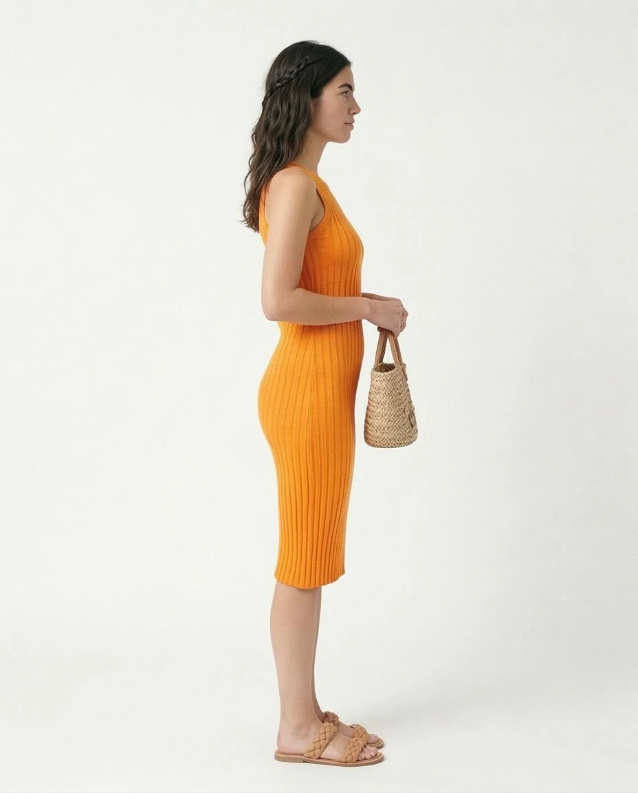 Ravin Women’s Sleeveless Ribbed Knit Midi Dress – Vibrant Orange - R204693 - Image 3