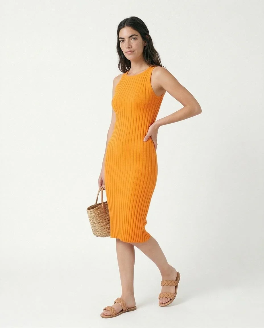 Ravin Women’s Sleeveless Ribbed Knit Midi Dress – Vibrant Orange - R204693 - Image 5