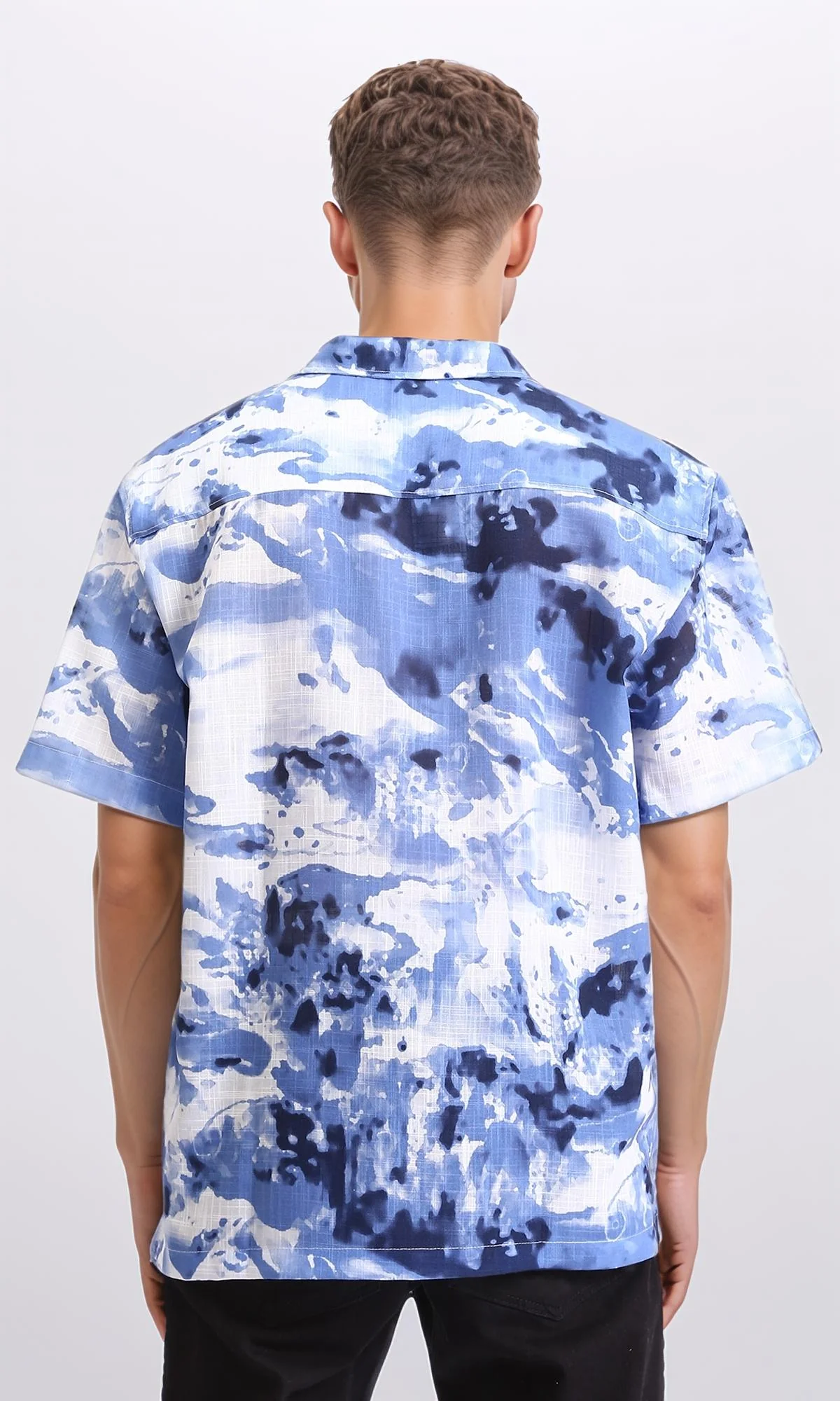 R204704 - Patterned Short Sleeves Summer Shirt - Dockside Blue & Navy Blue - Image 2