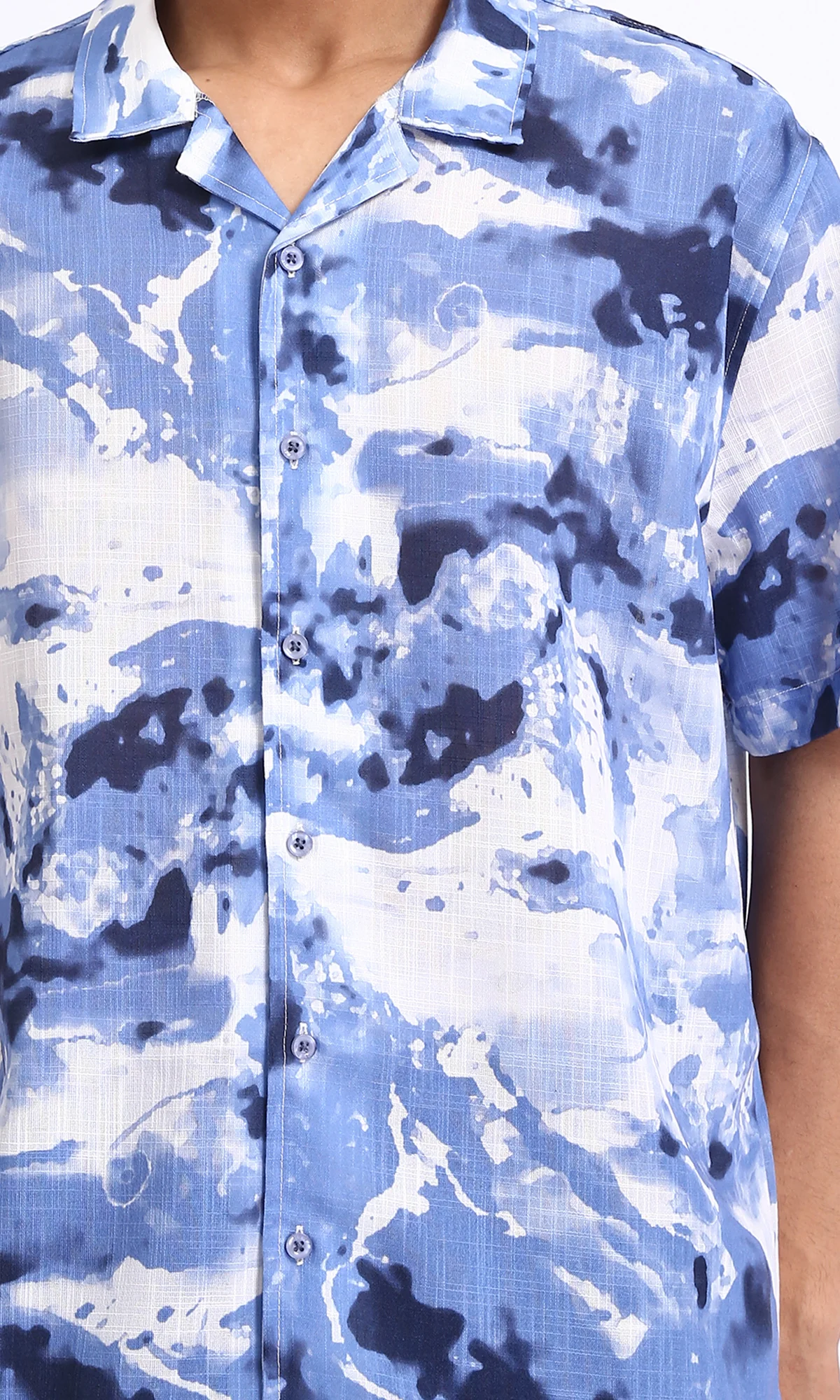 R204704 - Patterned Short Sleeves Summer Shirt - Dockside Blue & Navy Blue - Image 3