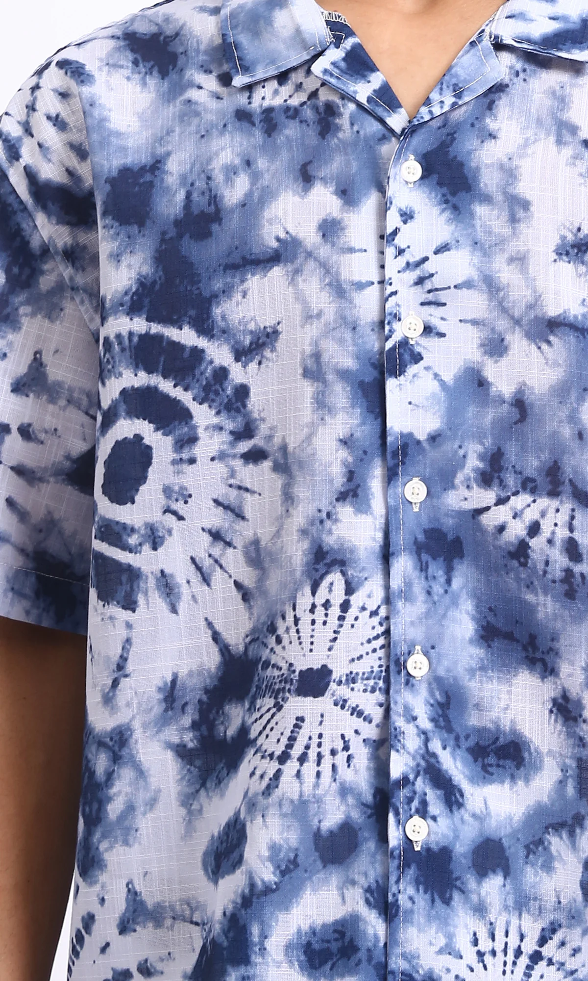 R204706 - Patterned Short Sleeves Summer Shirt - Navy Blue & White - Image 3