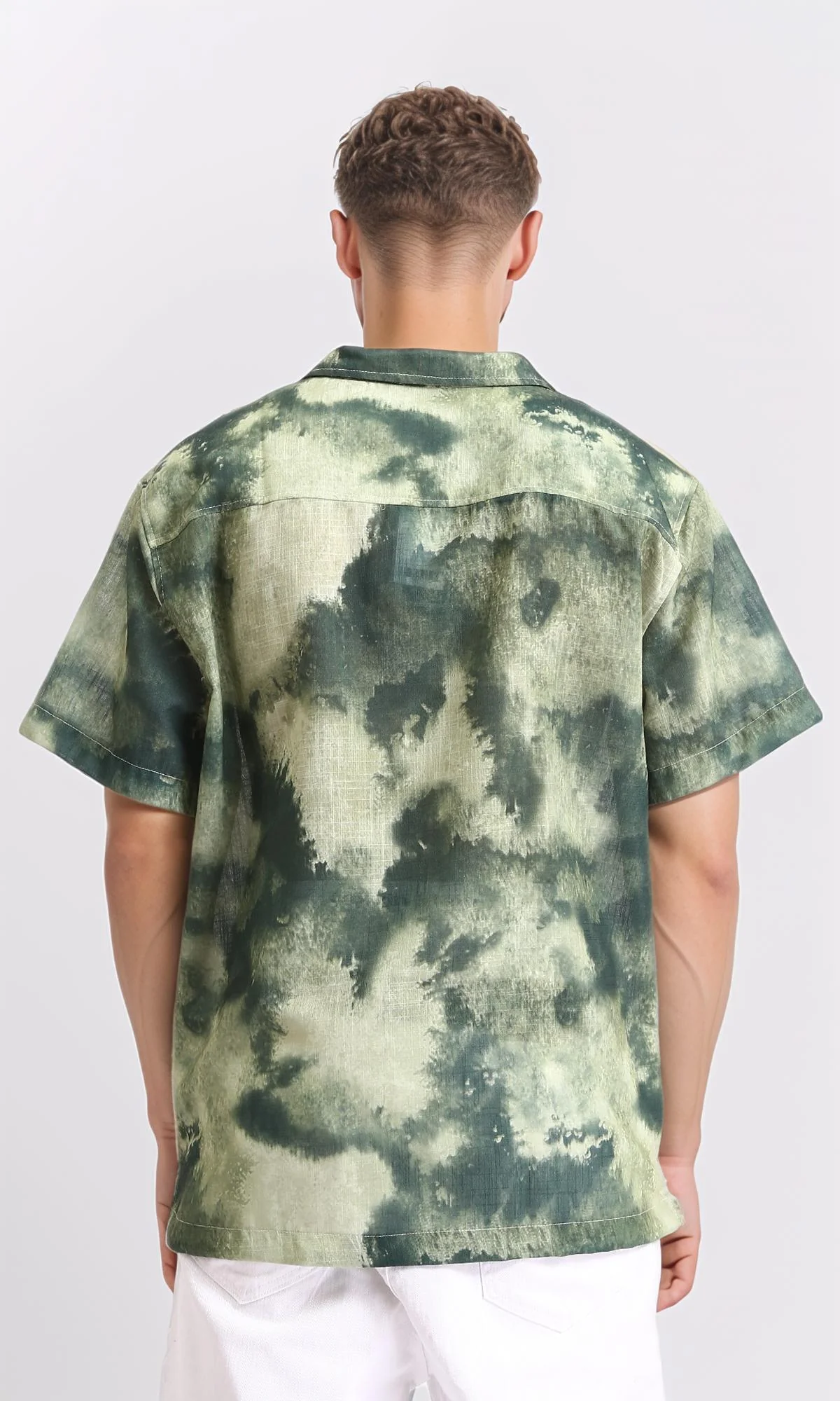 R204707 - Patterned Short Sleeves Summer Shirt - Olive & Dark Green - Image 2