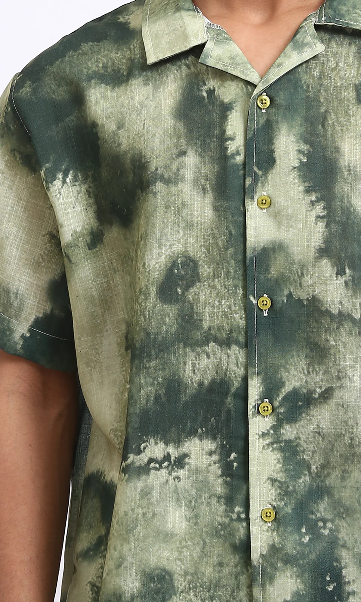 R204707 - Patterned Short Sleeves Summer Shirt - Olive & Dark Green - Image 3