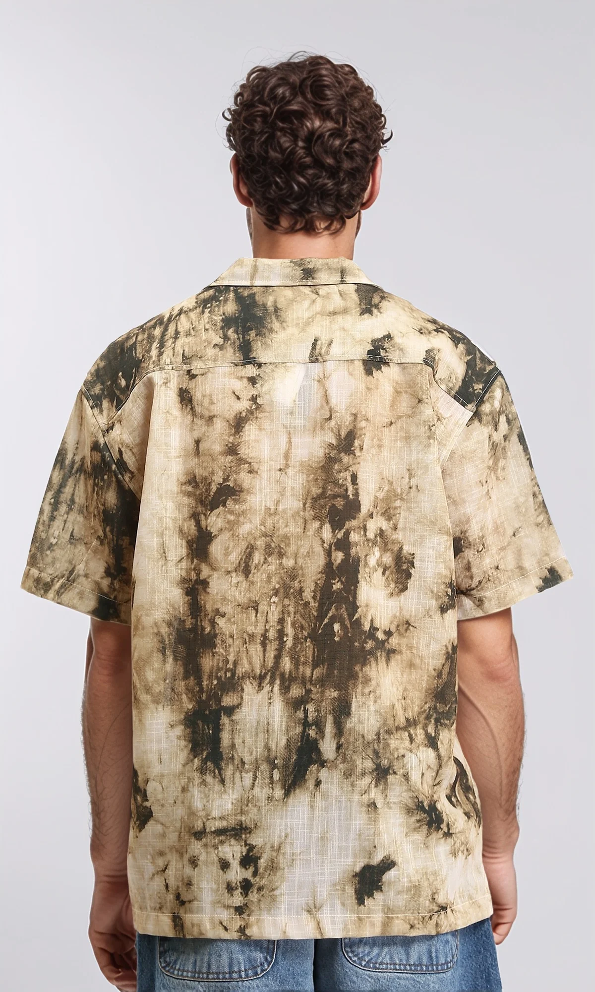 R204709 - Patterned Short Sleeves Summer Shirt - Coffee & Dark Green - Image 2
