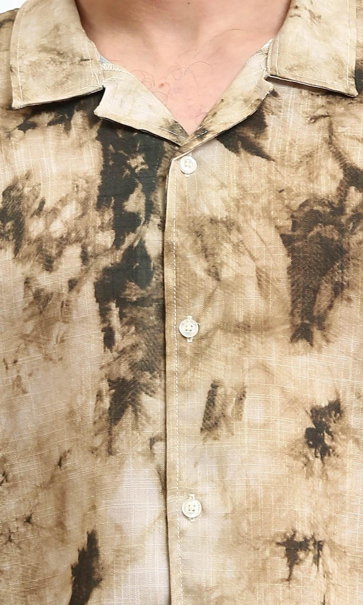 R204709 - Patterned Short Sleeves Summer Shirt - Coffee & Dark Green - Image 3