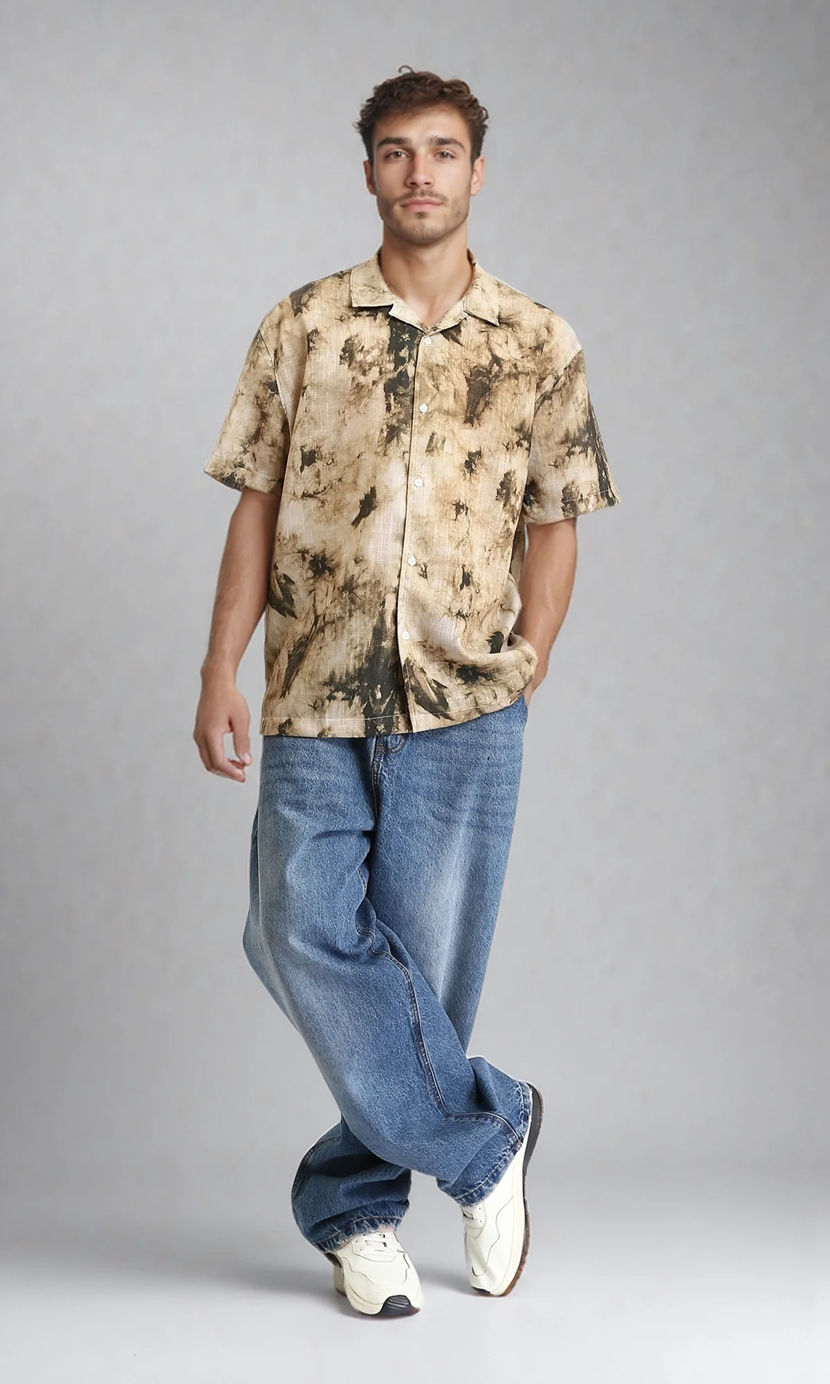 R204709 - Patterned Short Sleeves Summer Shirt - Coffee & Dark Green - Image 4