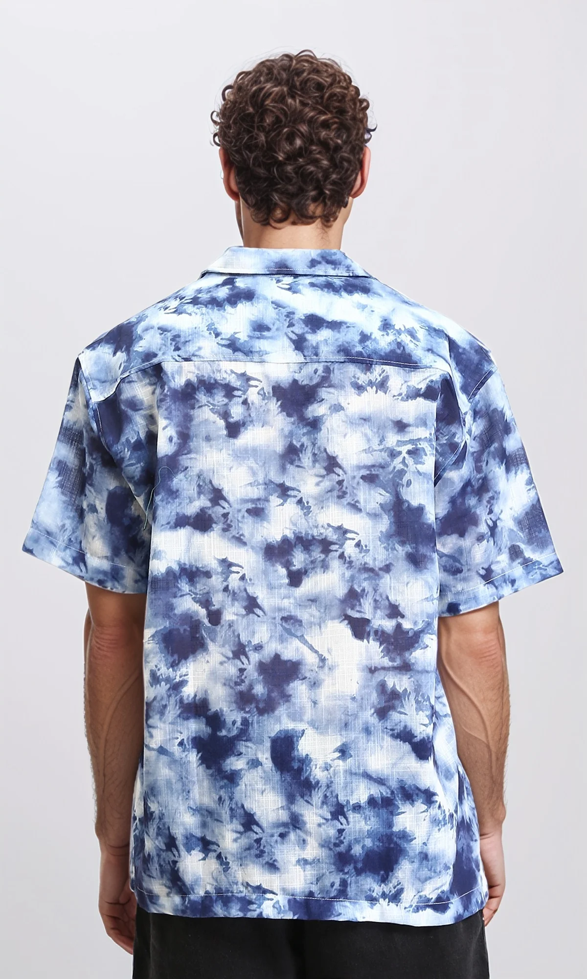 R204710 - Patterned Short Sleeves Summer Shirt - Navy Blue & Light Blue - Image 2