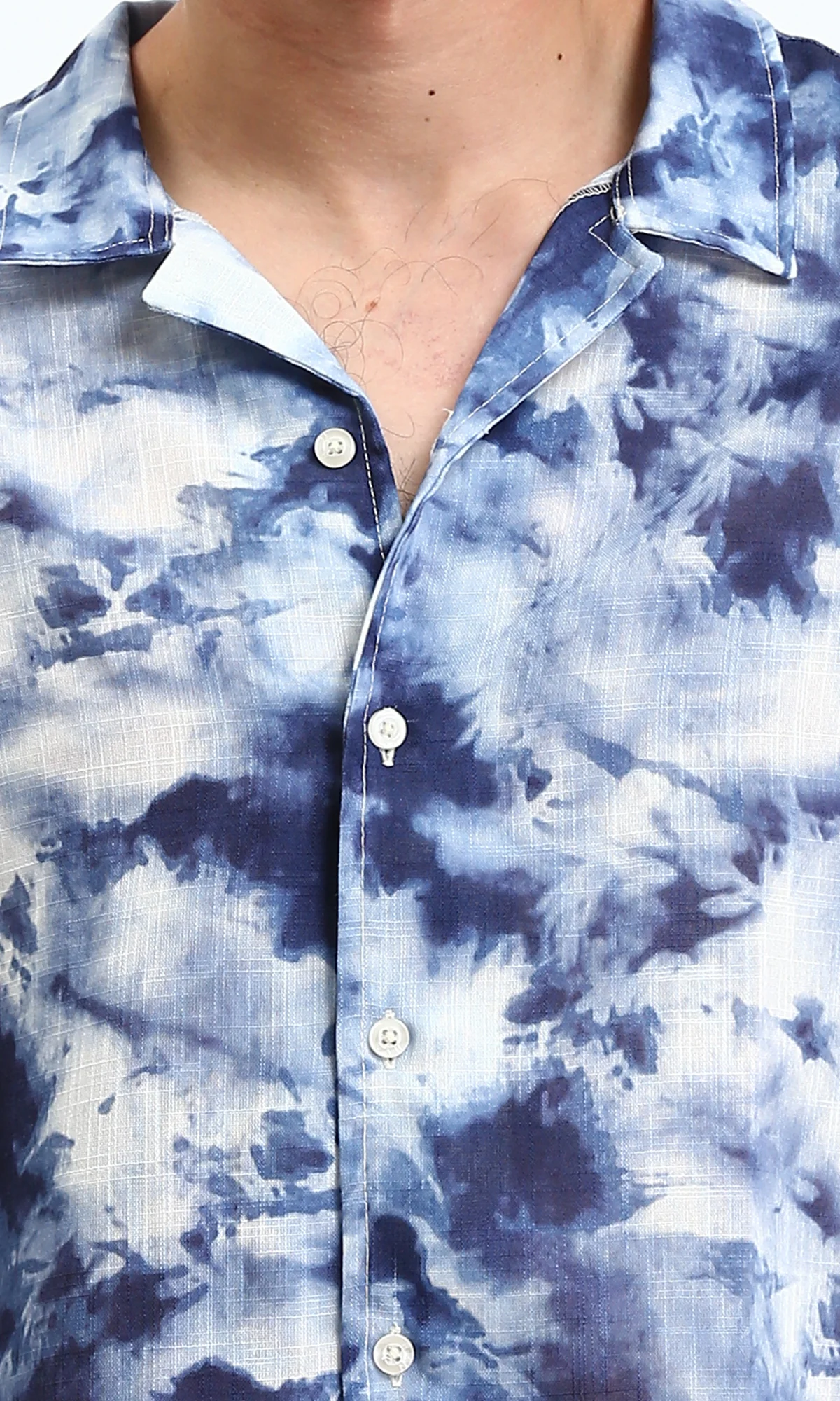 R204710 - Patterned Short Sleeves Summer Shirt - Navy Blue & Light Blue - Image 3