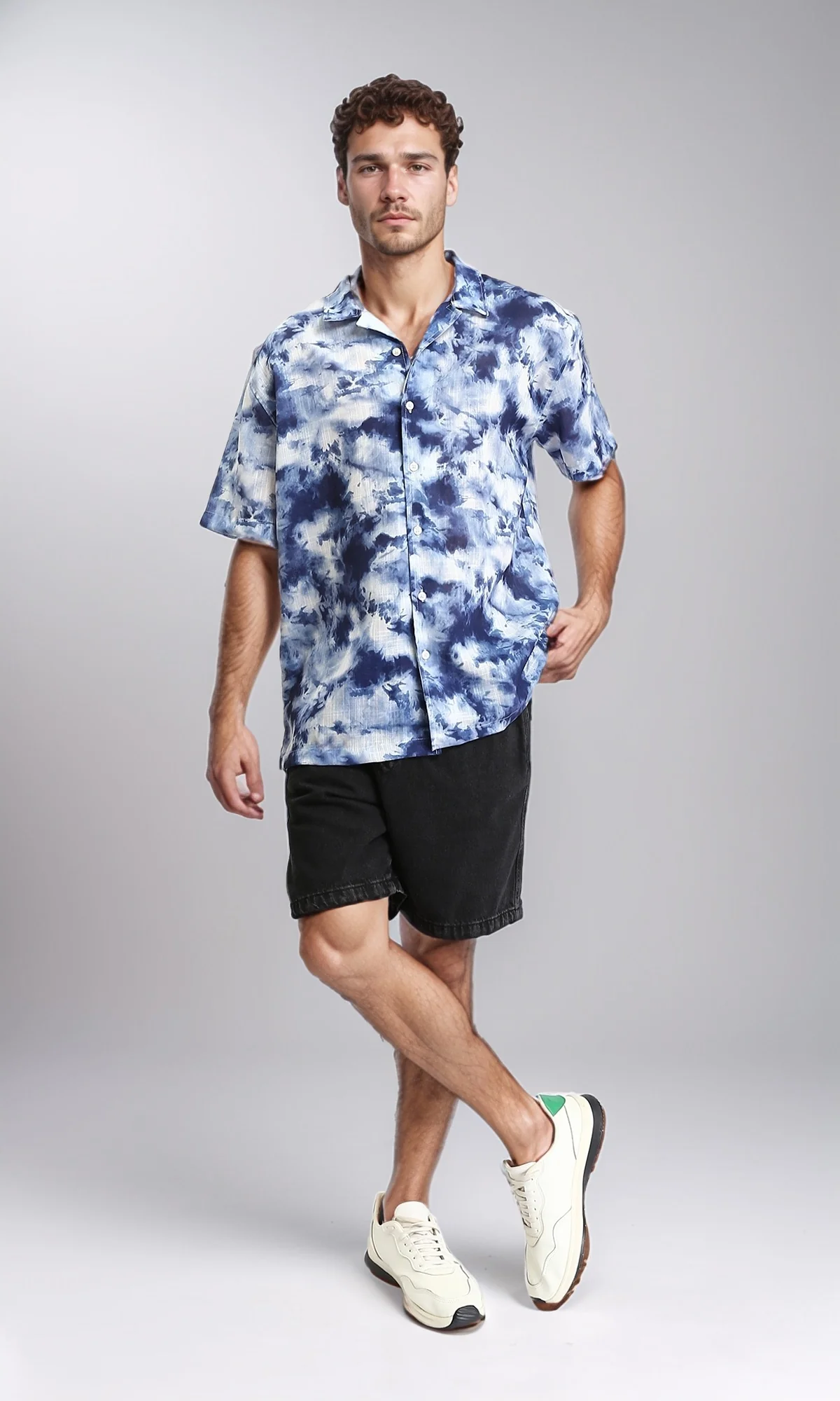 R204710 - Patterned Short Sleeves Summer Shirt - Navy Blue & Light Blue - Image 4