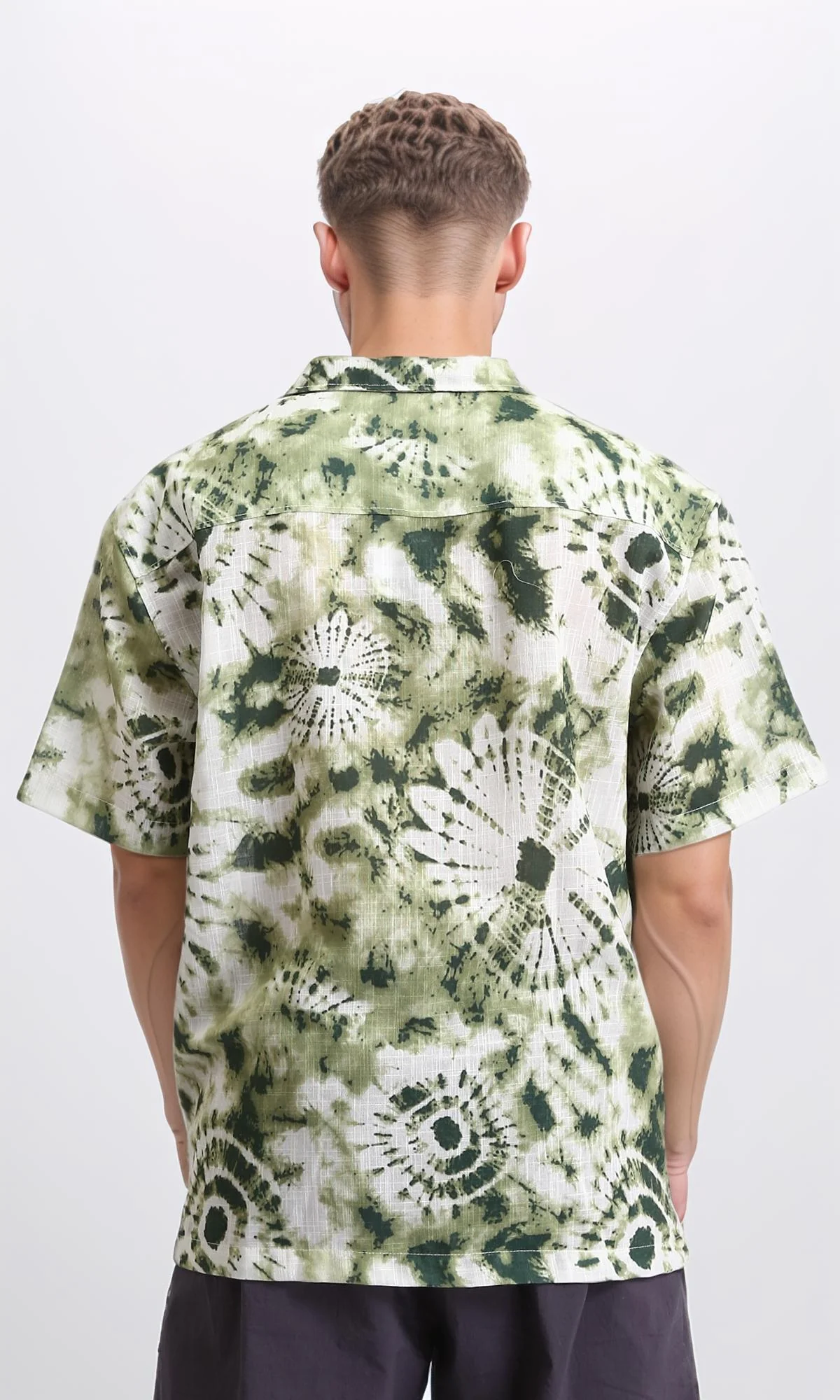 R204711 - Patterned Short Sleeves Buttoned Shirt - Olive & Dark Green - Image 2