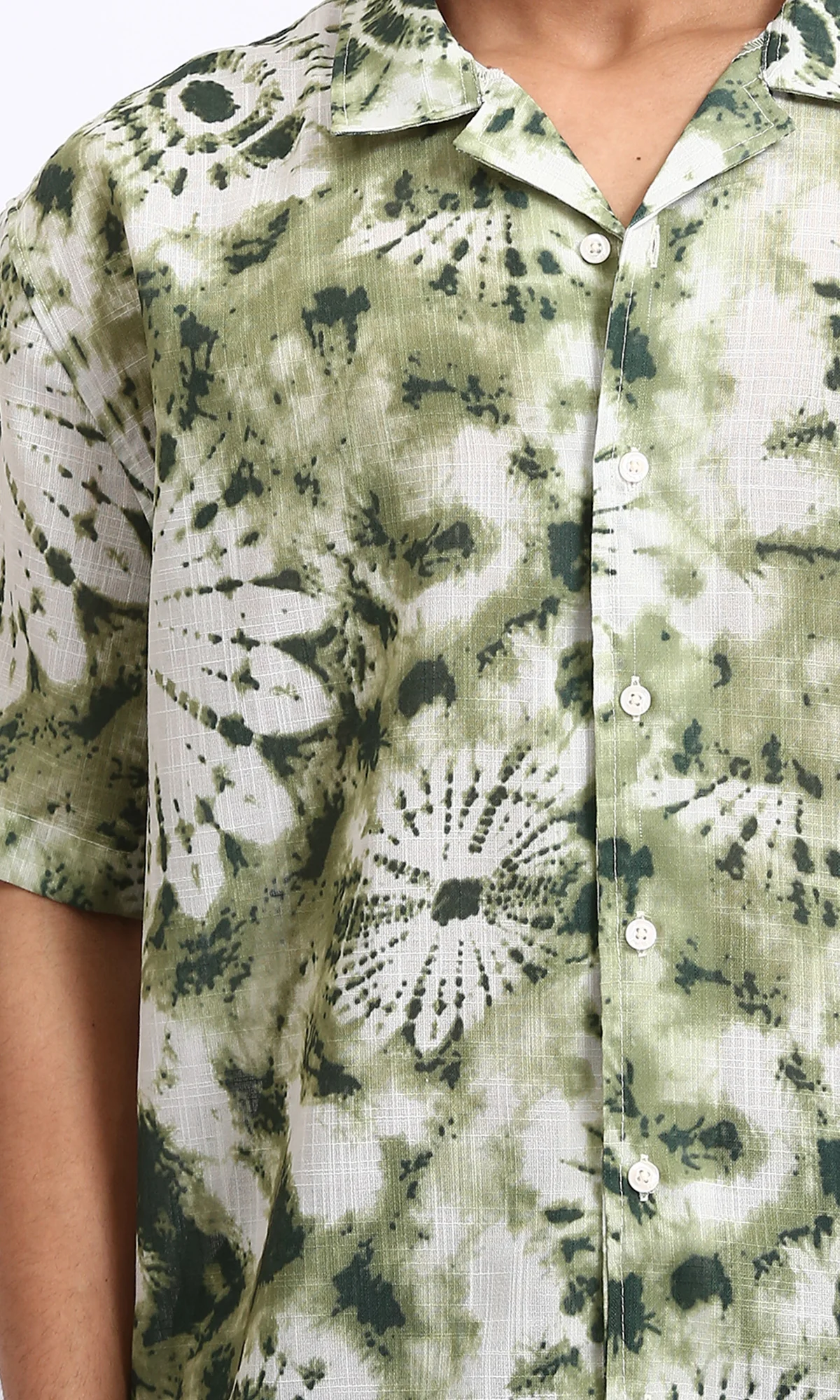 R204711 - Patterned Short Sleeves Buttoned Shirt - Olive & Dark Green - Image 3