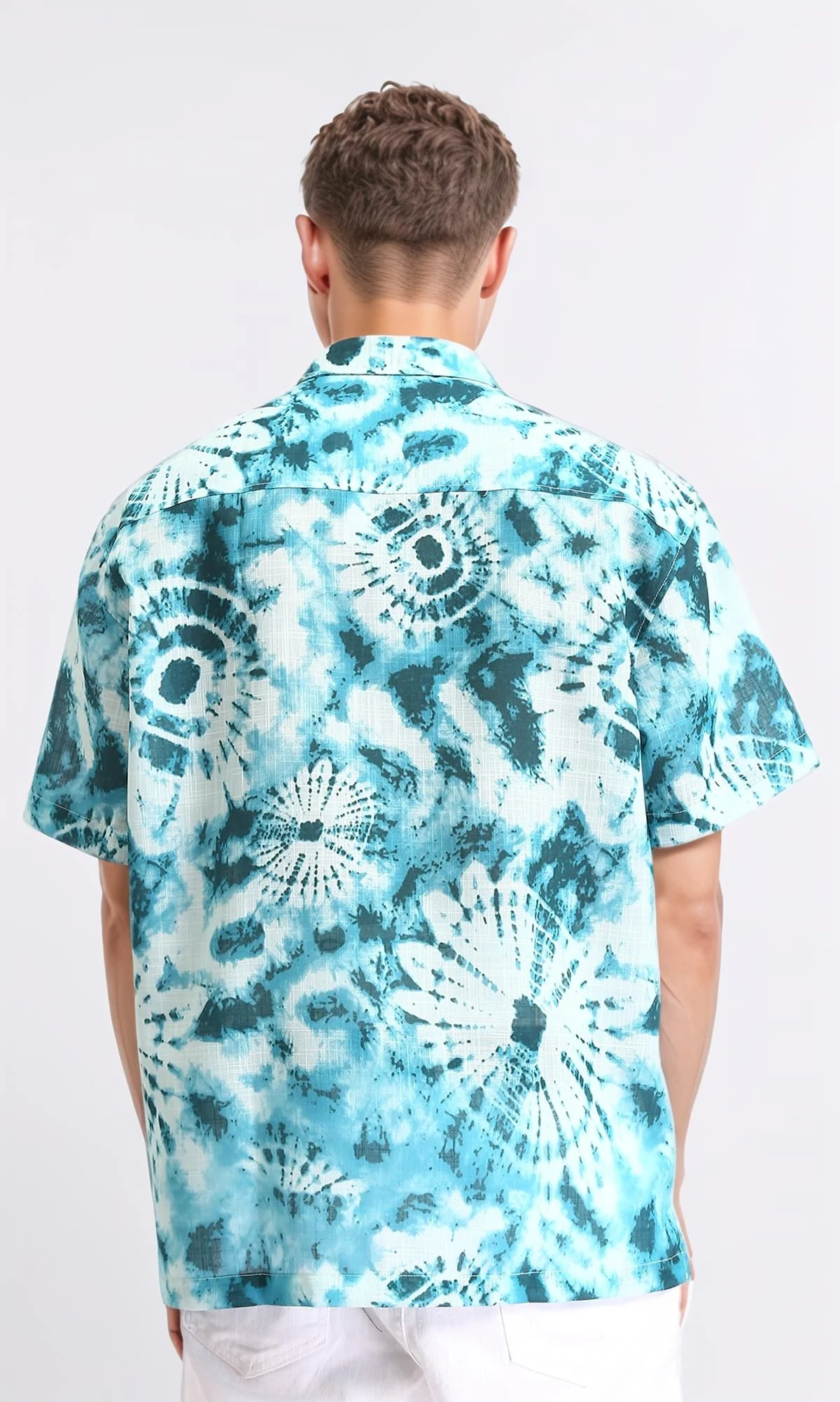 R204712 - Patterned Short Sleeves Summer Shirt - Sky Blue & Dark Green - Image 2