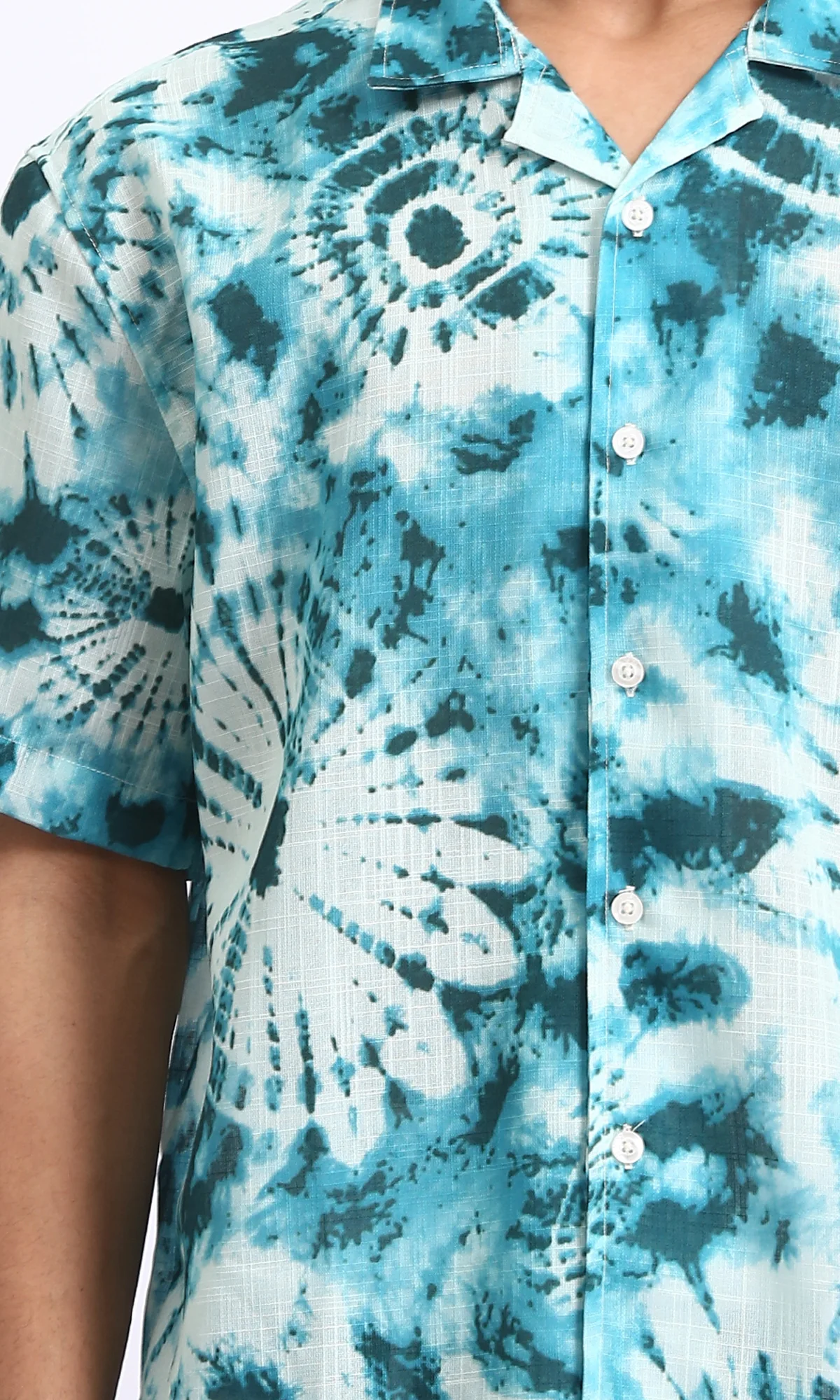 R204712 - Patterned Short Sleeves Summer Shirt - Sky Blue & Dark Green - Image 3
