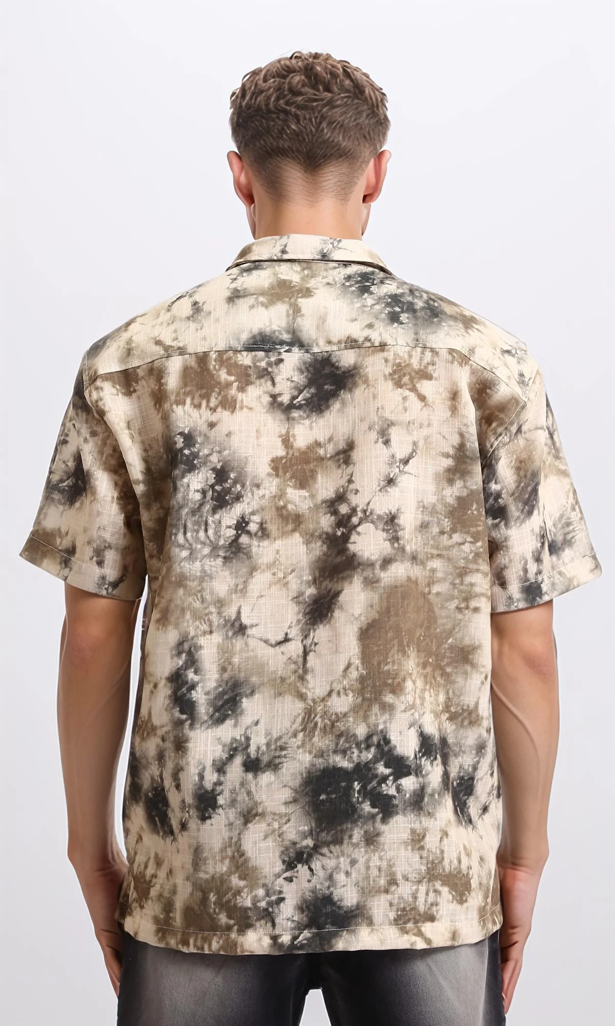R204713 - Patterned Short Sleeves Summer Shirt - Black & Brown - Image 2