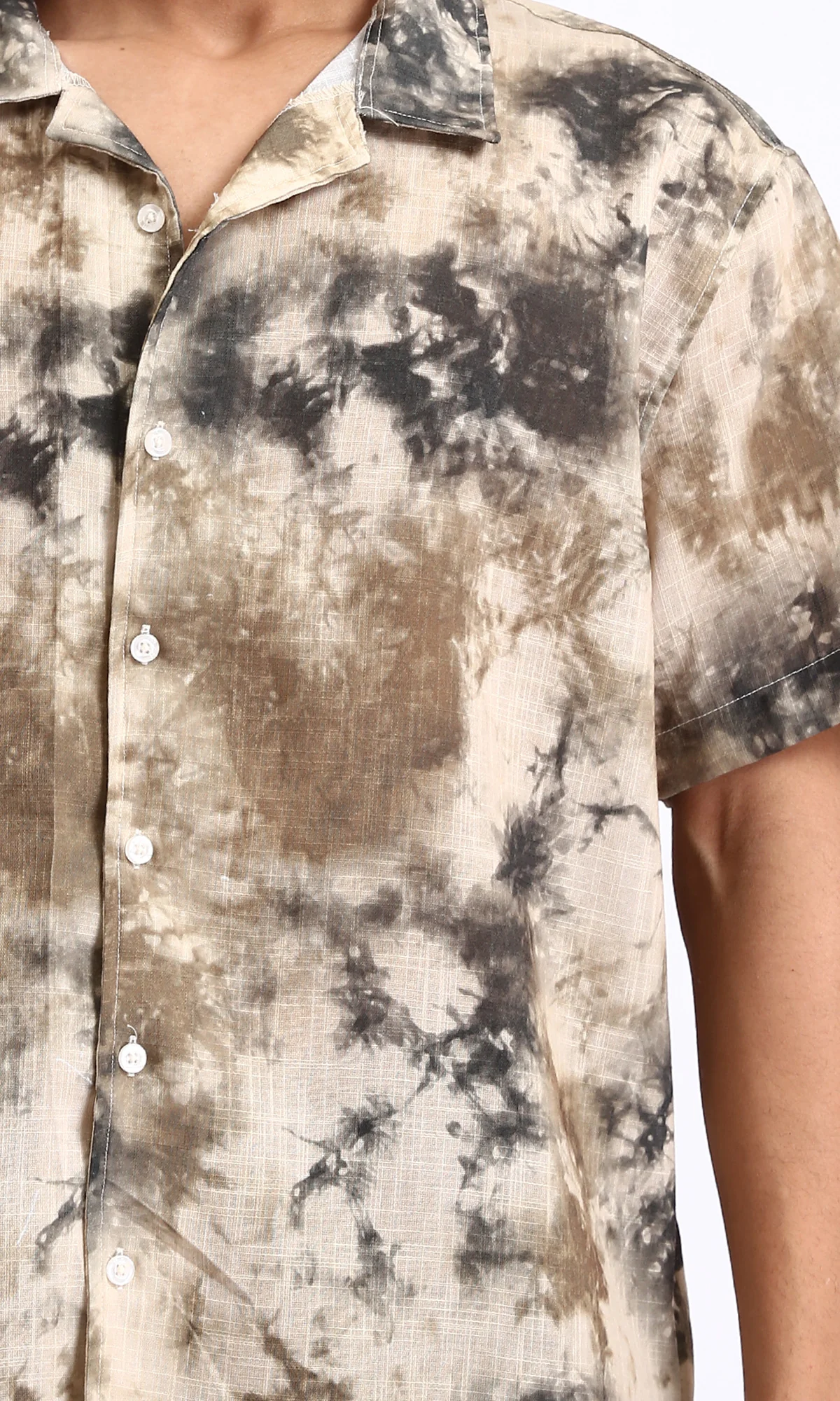 R204713 - Patterned Short Sleeves Summer Shirt - Black & Brown - Image 3