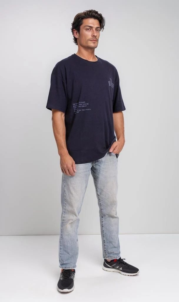 R204831 - Beatles Graphic Oversized T-Shirt – Navy Blue - Image 5