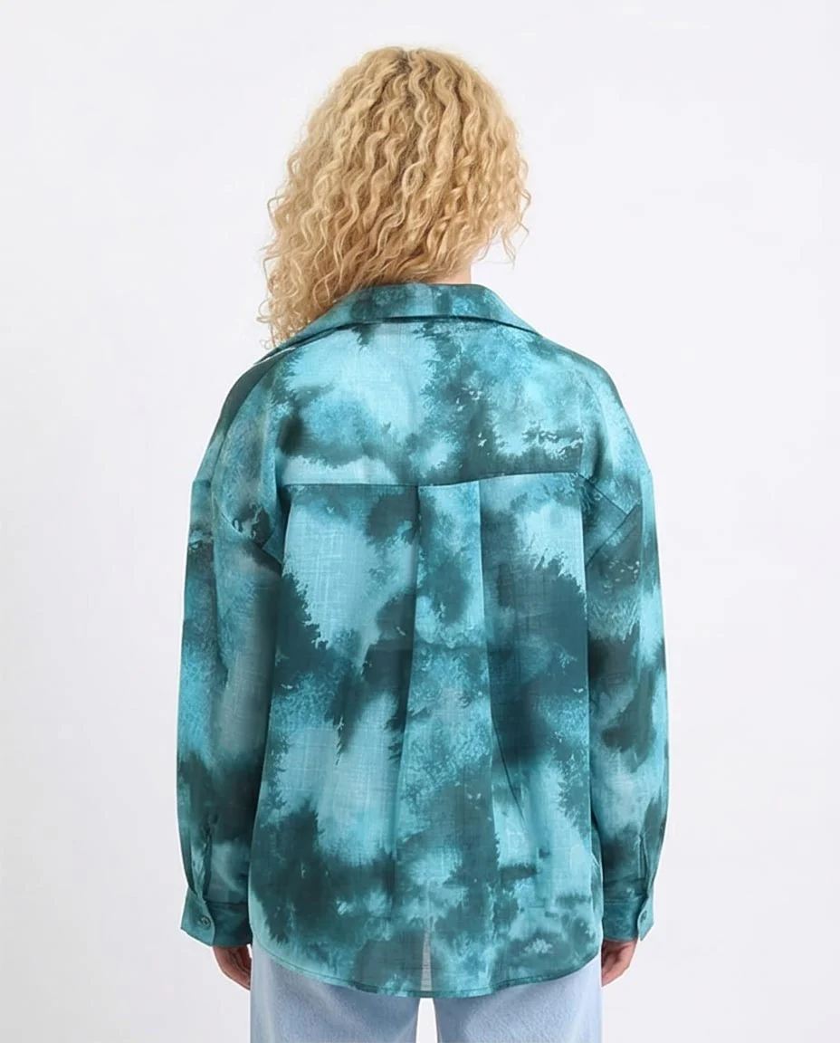 Ravin Oversized Abstract Print Button-Down Shirt – Teal & Forest Green - R204841 - Image 2