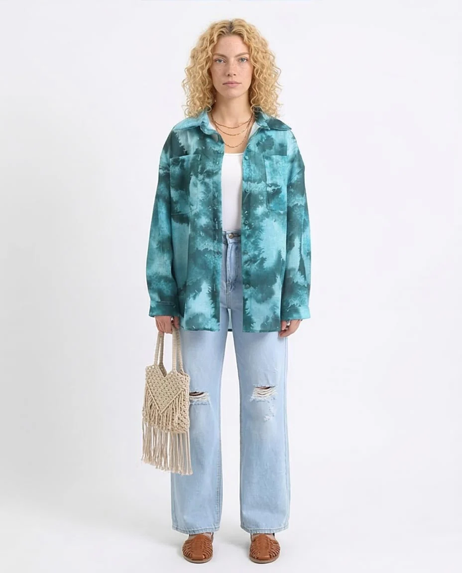 Ravin Oversized Abstract Print Button-Down Shirt – Teal & Forest Green - R204841 - Image 3