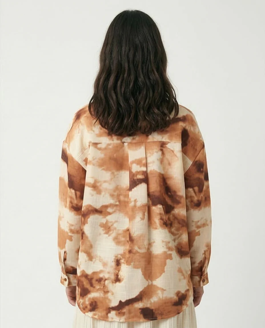 Ravin Oversized Textured Tie-Dye Shirt in Terracotta & Cream - R204843 - Image 2