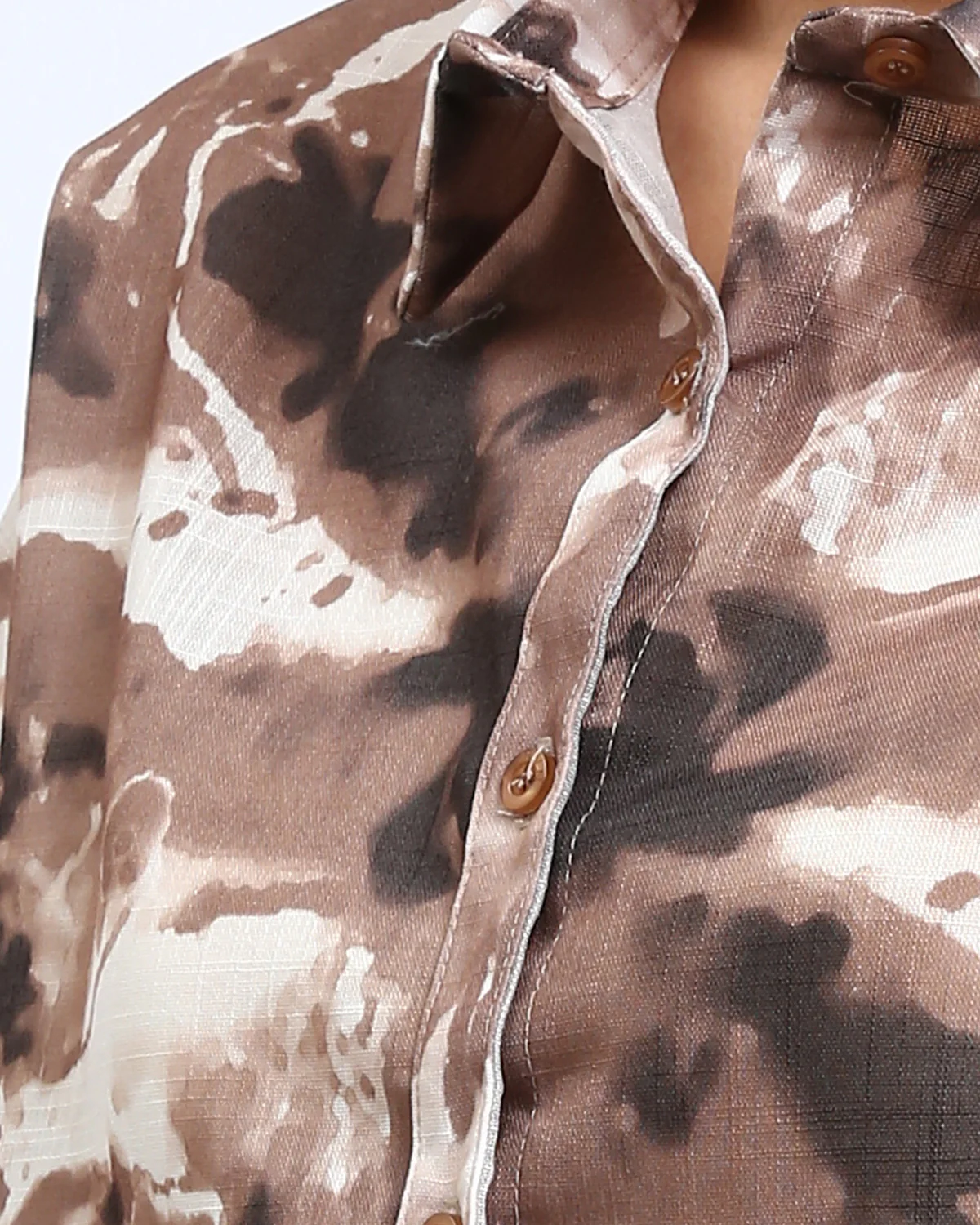 Ravin Women’s Abstract Earth-Tone Marble Print Button-Down Shirt – Craft Romantic Edition - Brown & Light Coffee - R204847 - Image 4