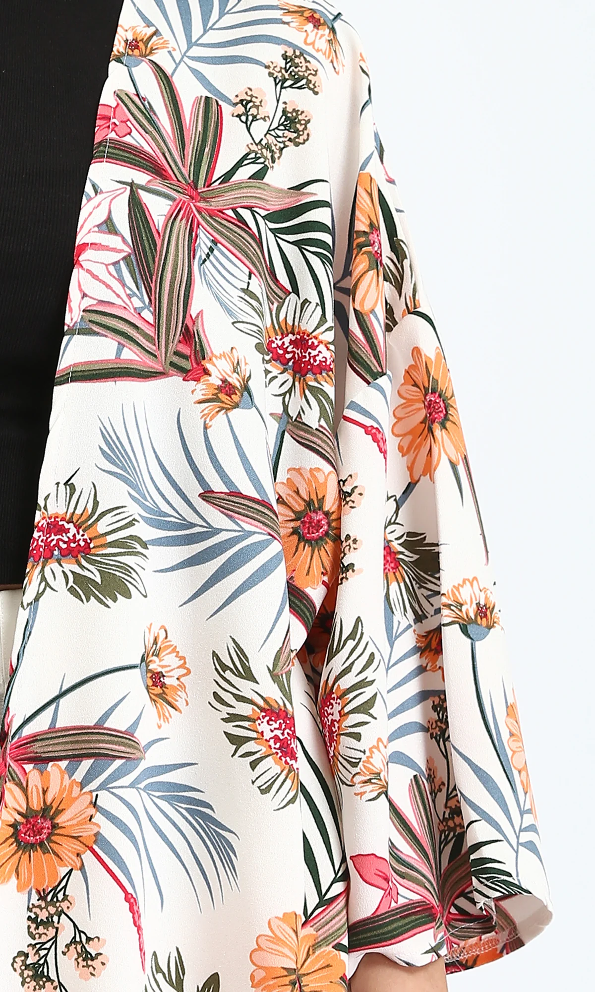 R204861 - Floral Slip On Long Cardigan - White & Orange - Image 4