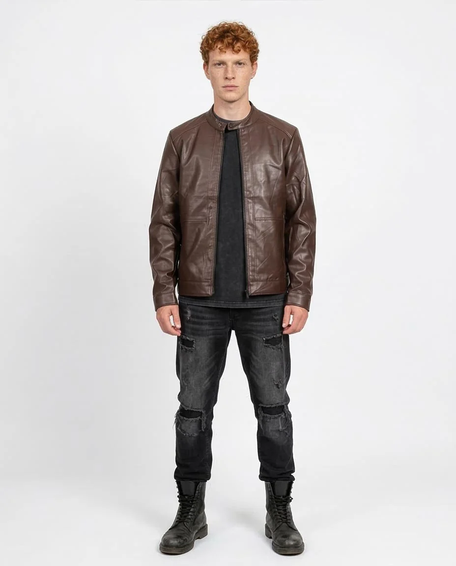 Ravin Men’s Faux-Leather Racer Jacket – Dark Brown - R204882 - Image 3