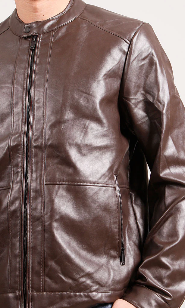 Ravin Men’s Faux-Leather Racer Jacket – Dark Brown - R204882 - Image 4