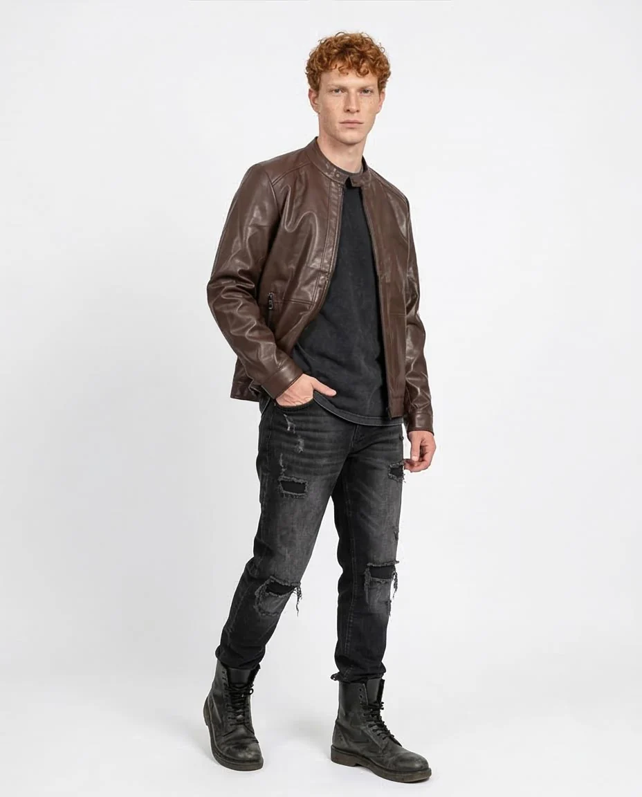 Ravin Men’s Faux-Leather Racer Jacket – Dark Brown - R204882 - Image 5