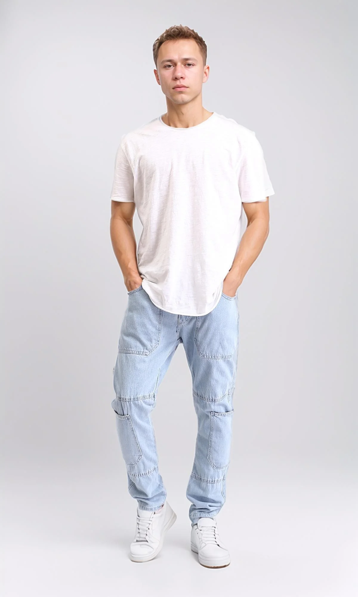 R204997 - Casual Jeans with Multiple Pockets - Ice Blue - Image 4