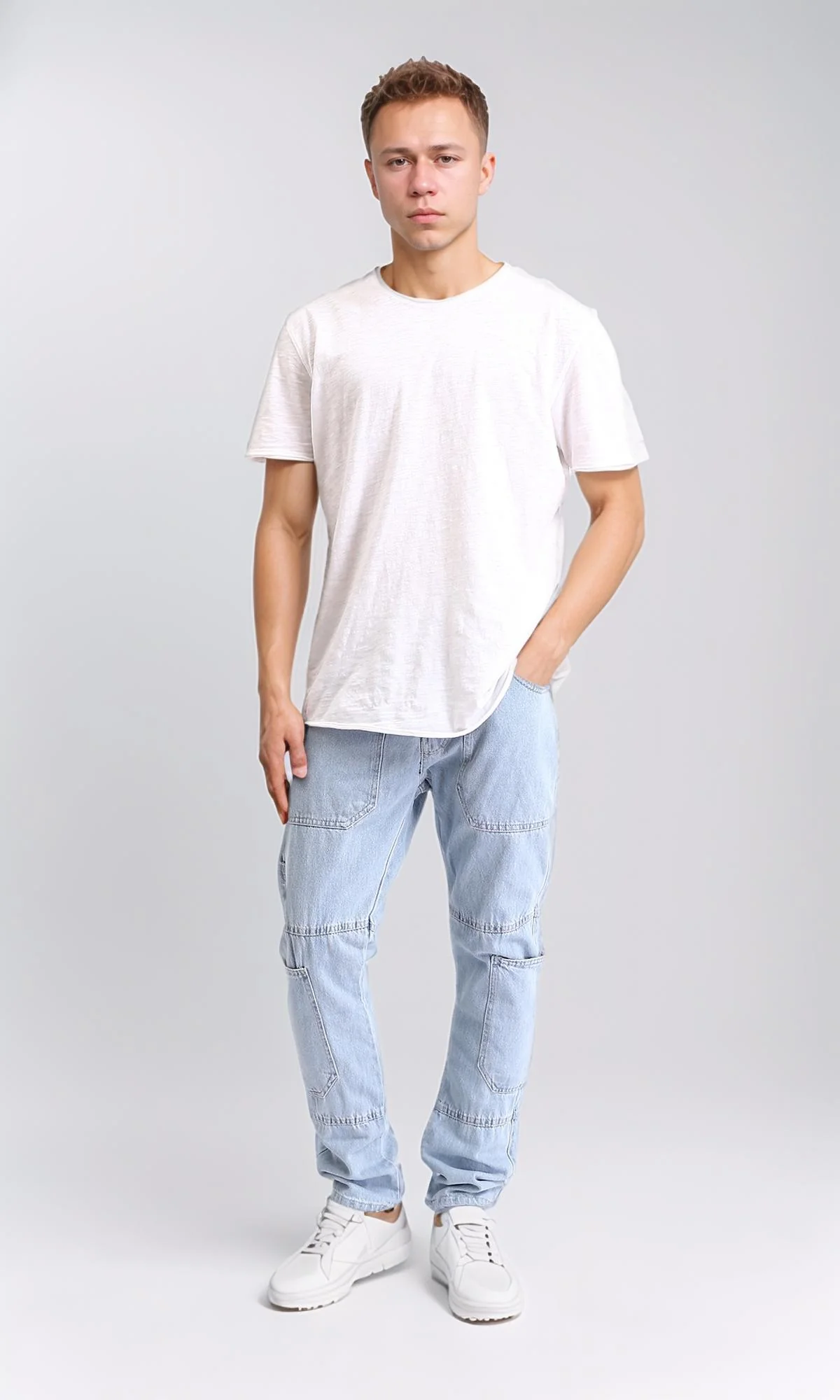 R204997 - Casual Jeans with Multiple Pockets - Ice Blue - Image 5