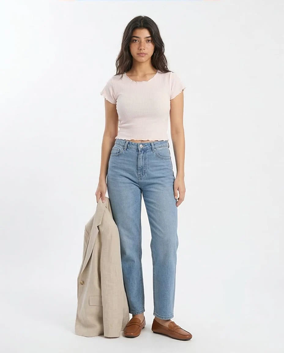 Ravin Women’s Textured Lettuce-Edge Cropped Tee  - Off White - R205496 - Image 3
