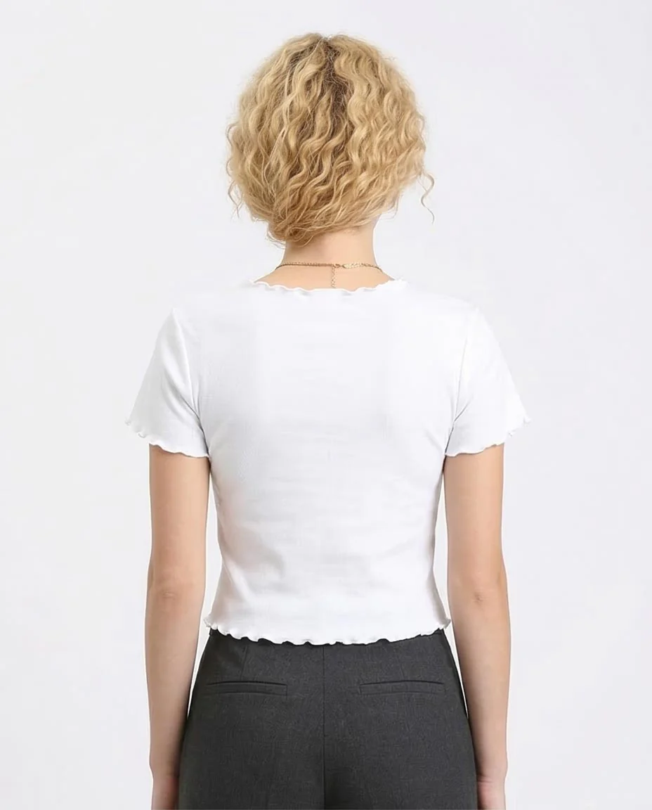 RAVIN Celestial Graphic Lettuce-Edge Ribbed Baby Tee - White - R205509 - - Image 2