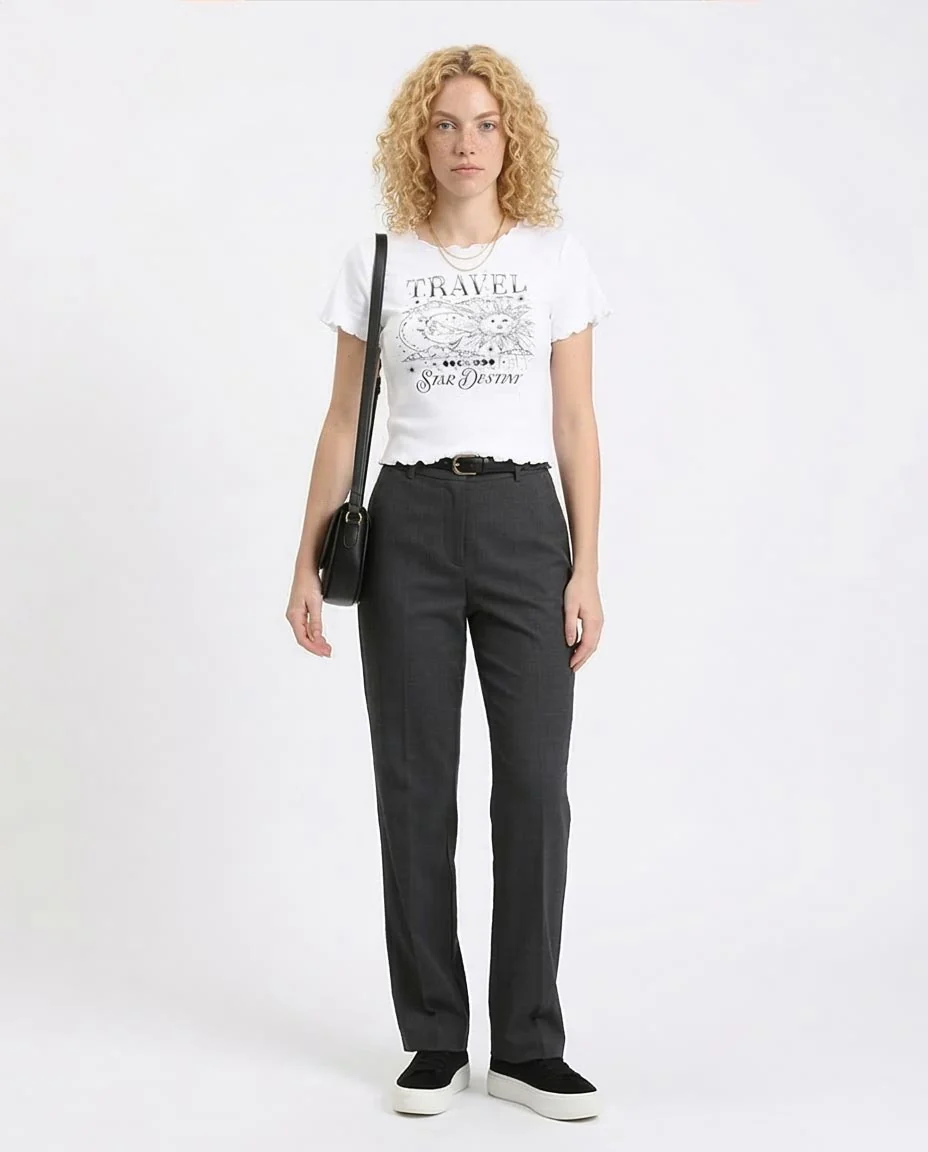 RAVIN Celestial Graphic Lettuce-Edge Ribbed Baby Tee - White - R205509 - - Image 3
