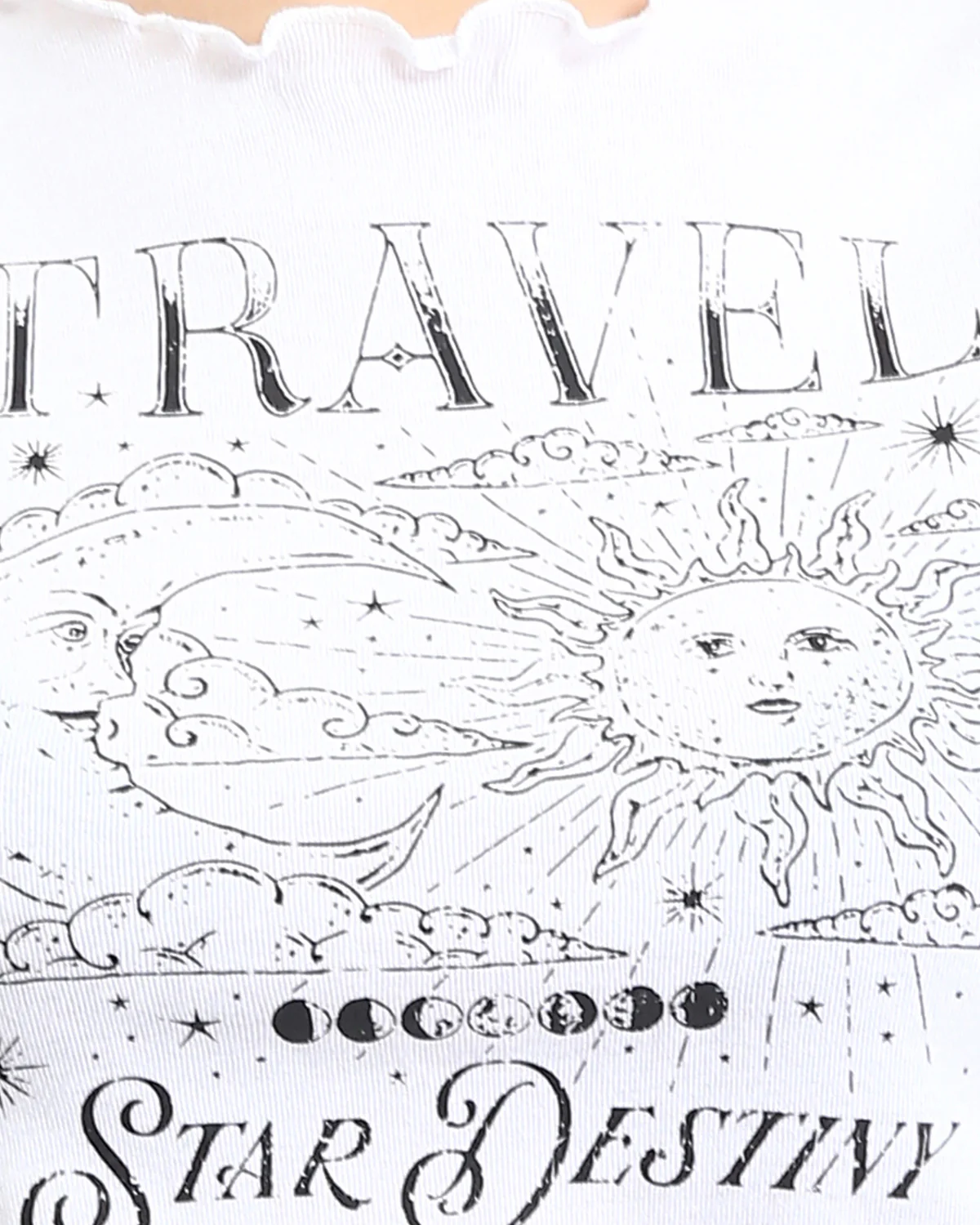RAVIN Celestial Graphic Lettuce-Edge Ribbed Baby Tee - White - R205509 - - Image 4