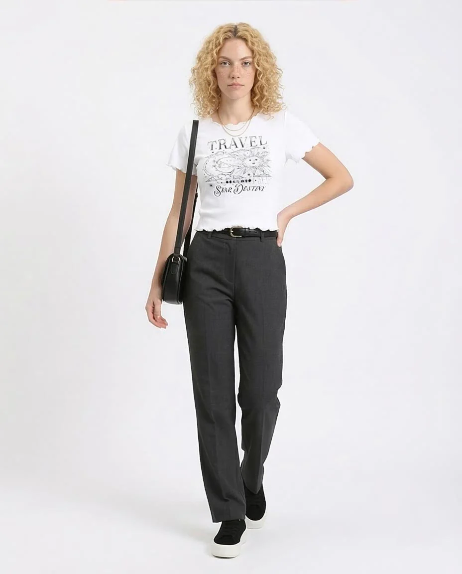 RAVIN Celestial Graphic Lettuce-Edge Ribbed Baby Tee - White - R205509 - - Image 5