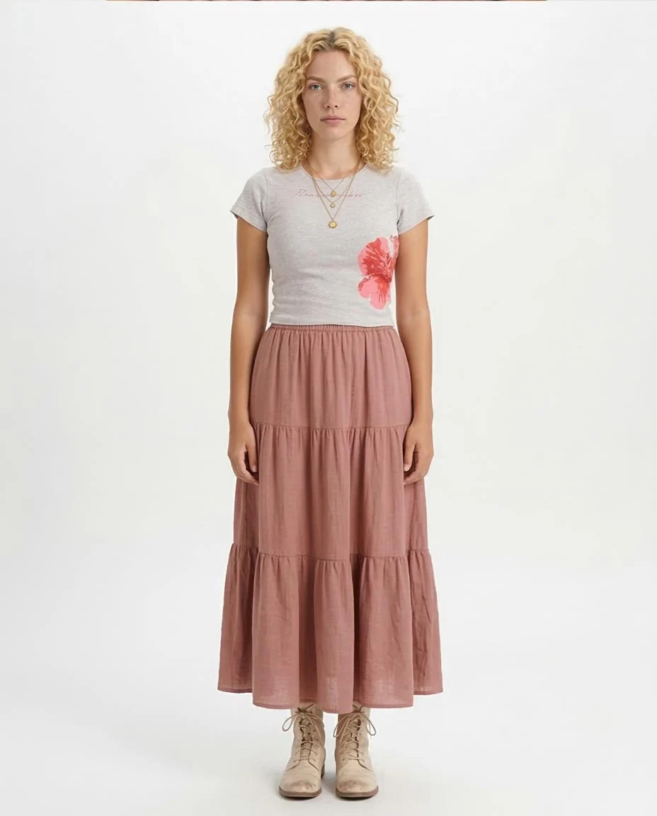 Ravin "Flower Vibes" Hibiscus Crop Tee in Heather Grey - R205513 - Image 3