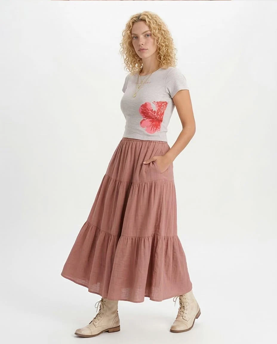 Ravin "Flower Vibes" Hibiscus Crop Tee in Heather Grey - R205513 - Image 5