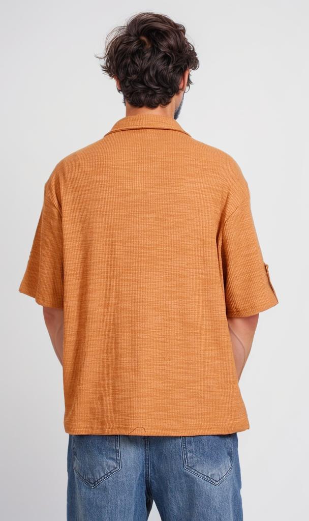 R205810 - Textured Rib Polo T-Shirt – Burnt Orange - Image 2